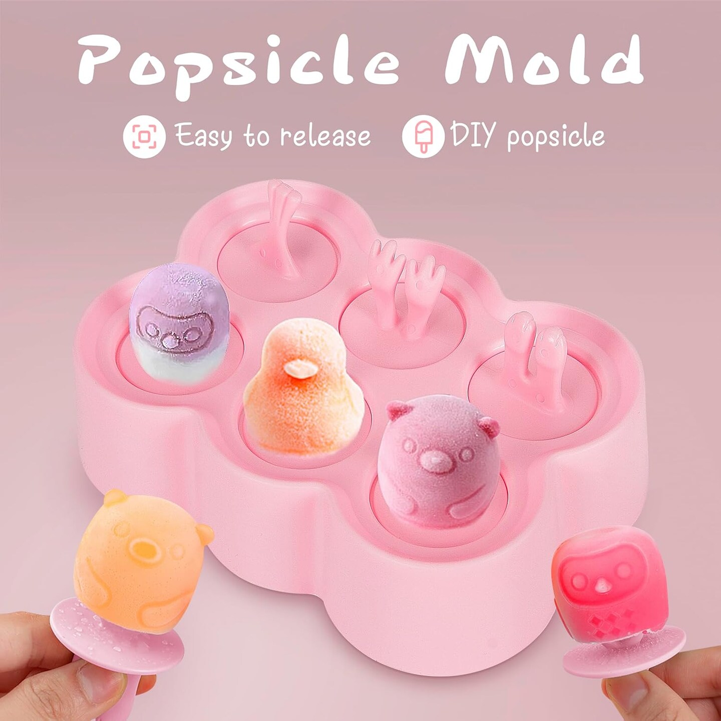Mini Popsicle Molds Homemade Silicone Popsicle Maker Reusable DIY Ice Cream Popsicle Molds for Kids (Pink)
