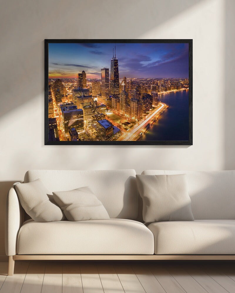 Chicago! Chicago! - Michael Zheng 24x36 Black Framed Art | Home or Office Art