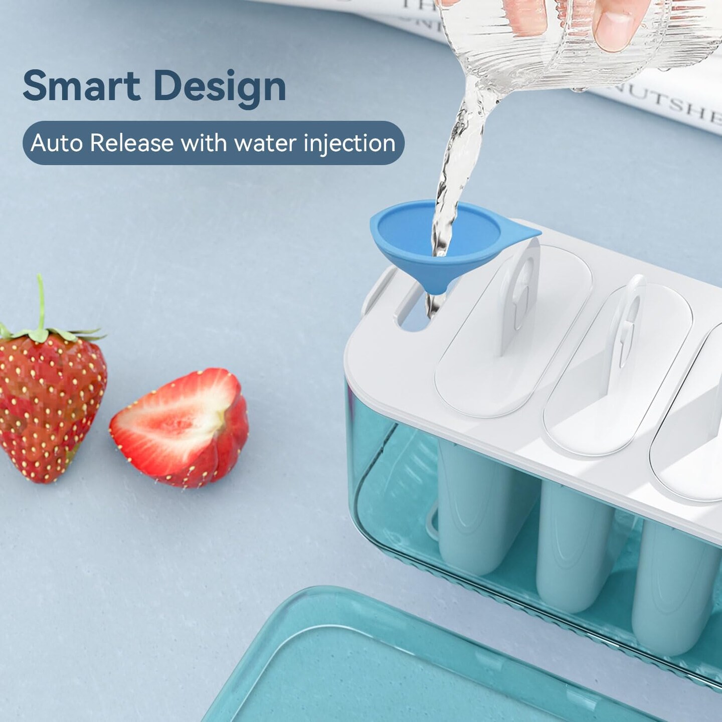 Automatic Pop Out Ice Pop Mold Set With Storage Box, Easy Fill & Release Popsicle Mould Reusable 6 Cavities Popsicle Maker with Popsicle Sticks, Funnel