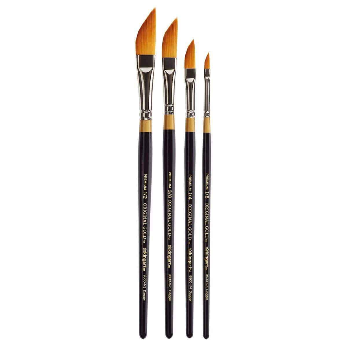 KINGART® Original Gold® 9800 Dagger Series, Premium Golden Taklon Multimedia Artist Brushes, Set of 4