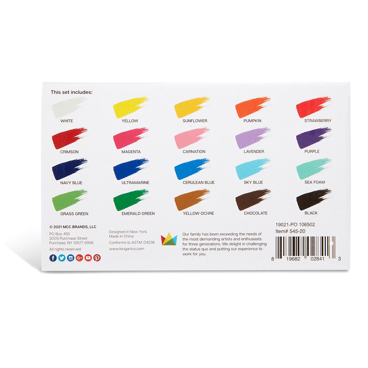KINGART&#xAE; Outdoor Acrylic Paint, 20 Colors