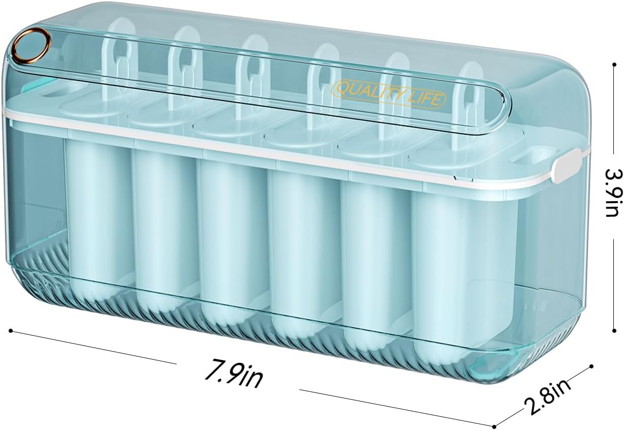 Automatic Pop Out Ice Pop Mold Set With Storage Box, Easy Fill & Release Popsicle Mould Reusable 6 Cavities Popsicle Maker with Popsicle Sticks, Funnel