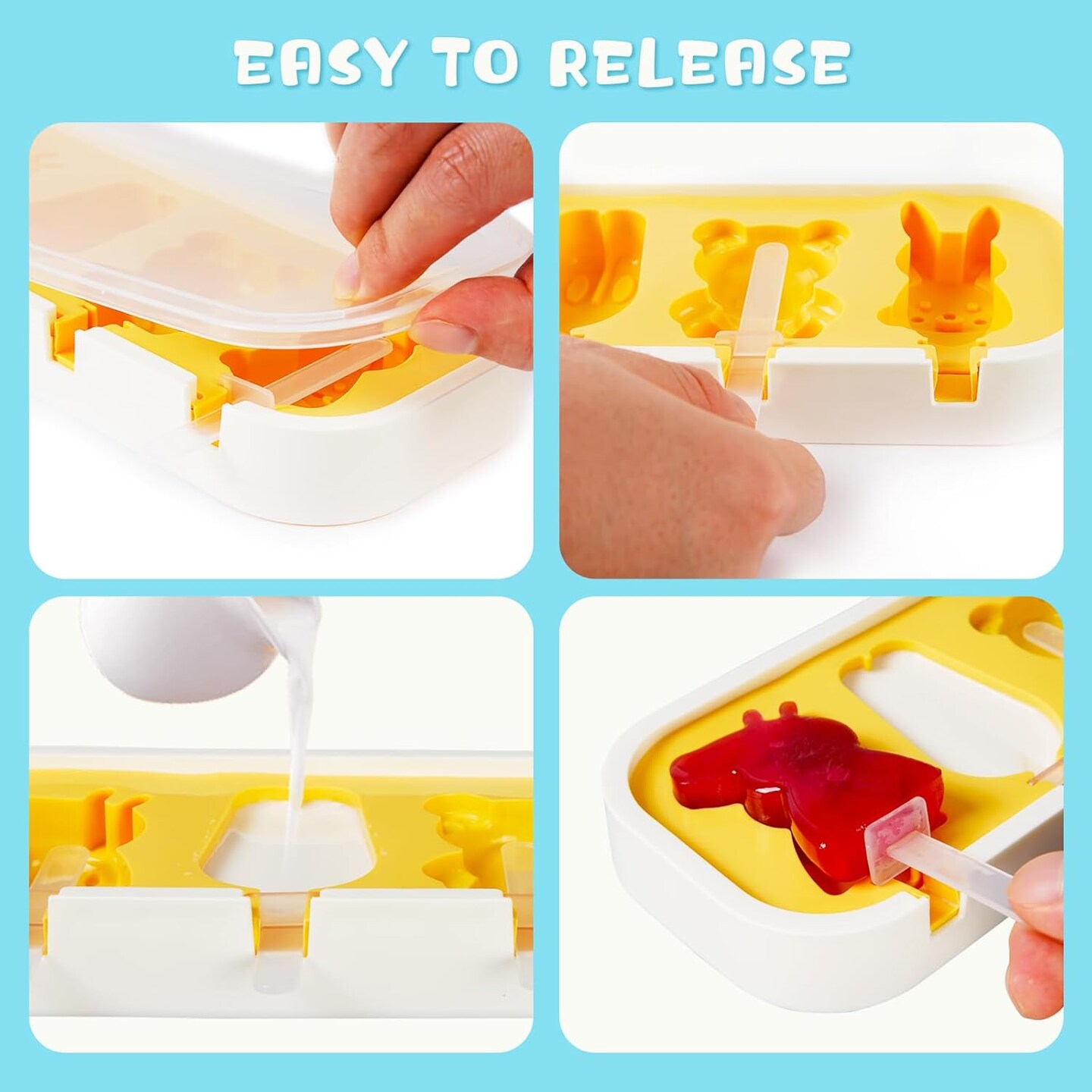 Popsicles Molds 3 Pack, Mini Popsicle Molds for Kids Baby Cute Shapes Silicone Popsicle Molds BPA Free Reusable Ice Cream Mold Popsicle Maker Homemade DIY Set (Animals&#x26;Cartoon*2)