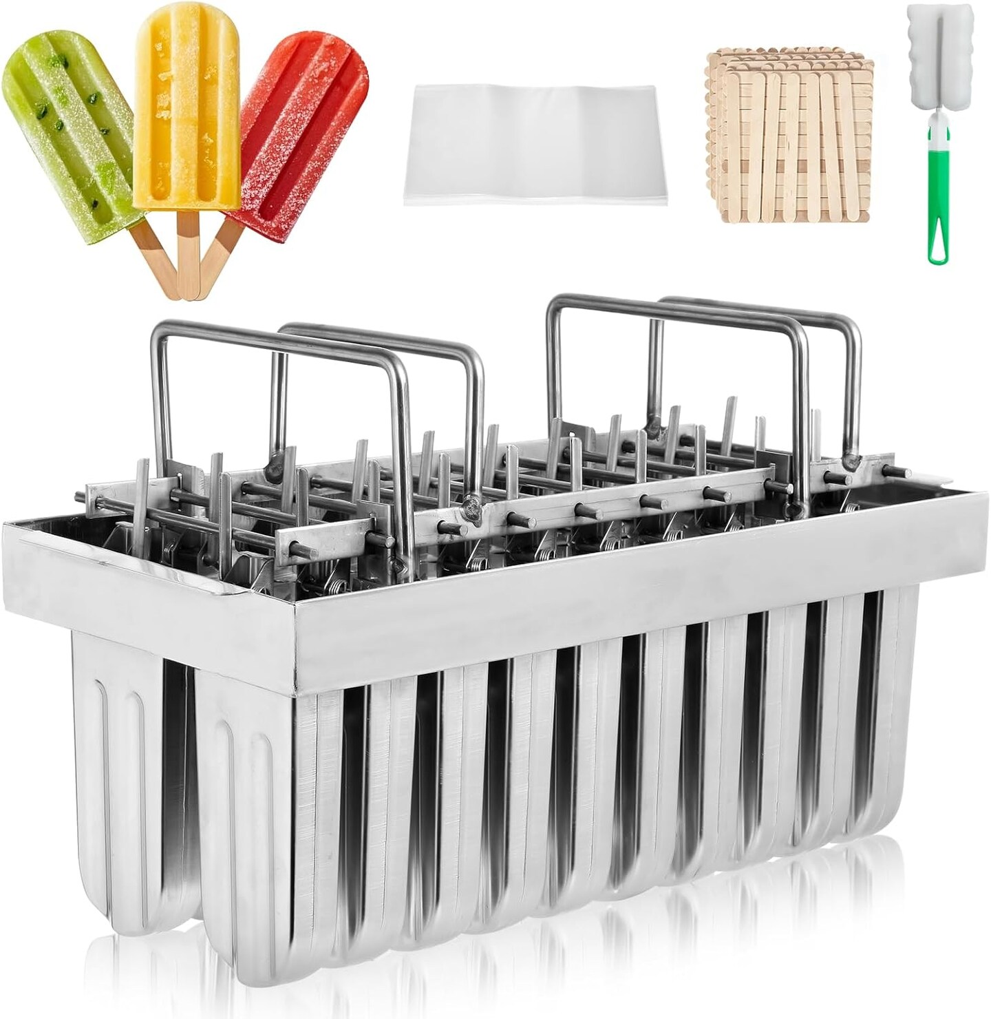 Commercial Popsicle Molds 20PCS Round Heads with Double Slot Stainless Steel Popsicle Molds Metal Ice Cream Popsicle Mold with Lid, Single Cup Capacity 85ml