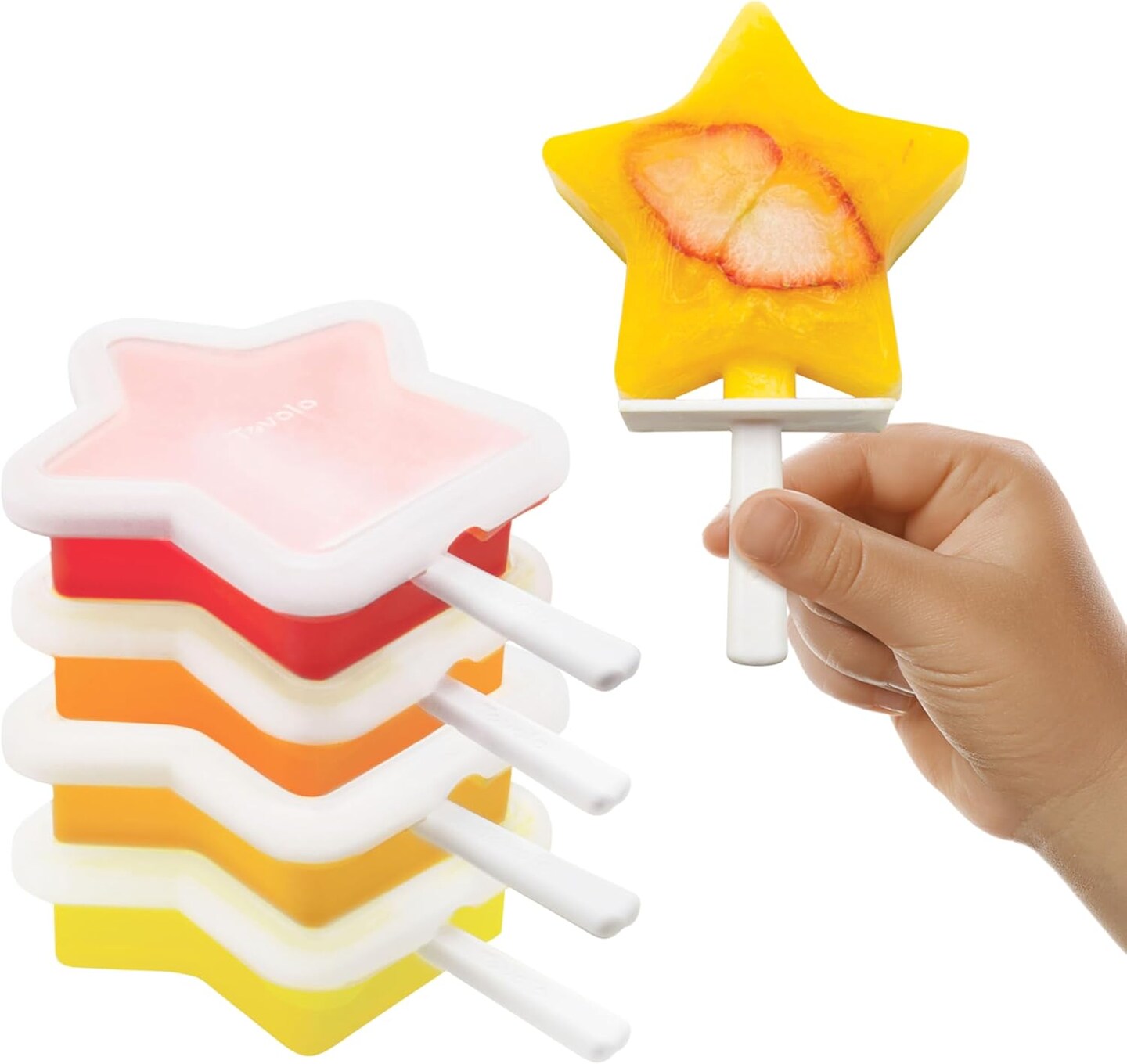 Silicone Popsicle Molds with Sticks (4-Pack, Star) - Reusable Ice Pop Molds for Homemade Flavored Ice Pops &#x26; Frozen Snacks - Stackable Popsicle Maker with Lid, Dishwasher Safe &#x26; BPA-Free
