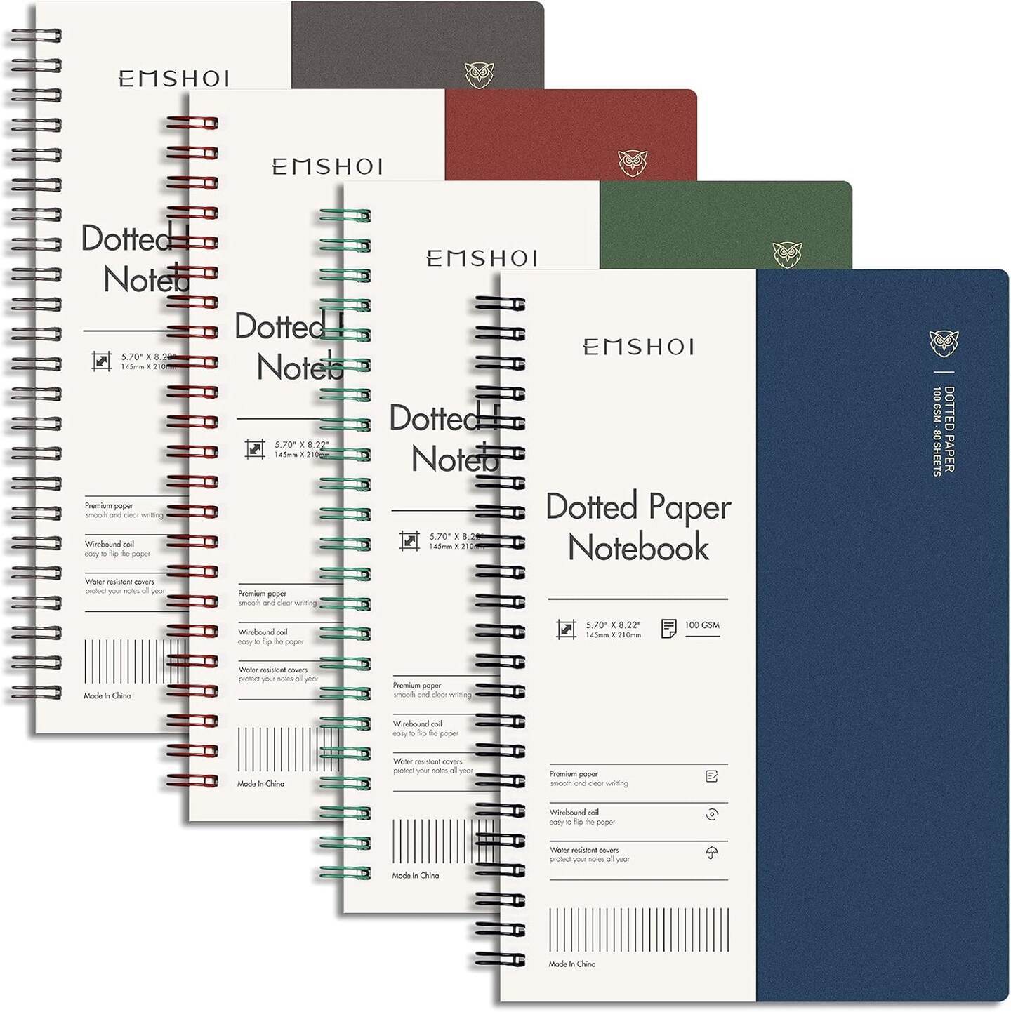 Dotted Journal Spiral Notebook 5.7&#x22; x 8.22&#x22; - 4 Pack 640 Pages 100gsm Thick Paper, A5 Dot Grid Notebook, Plastic Hardcover Bullet Notebooks Journals