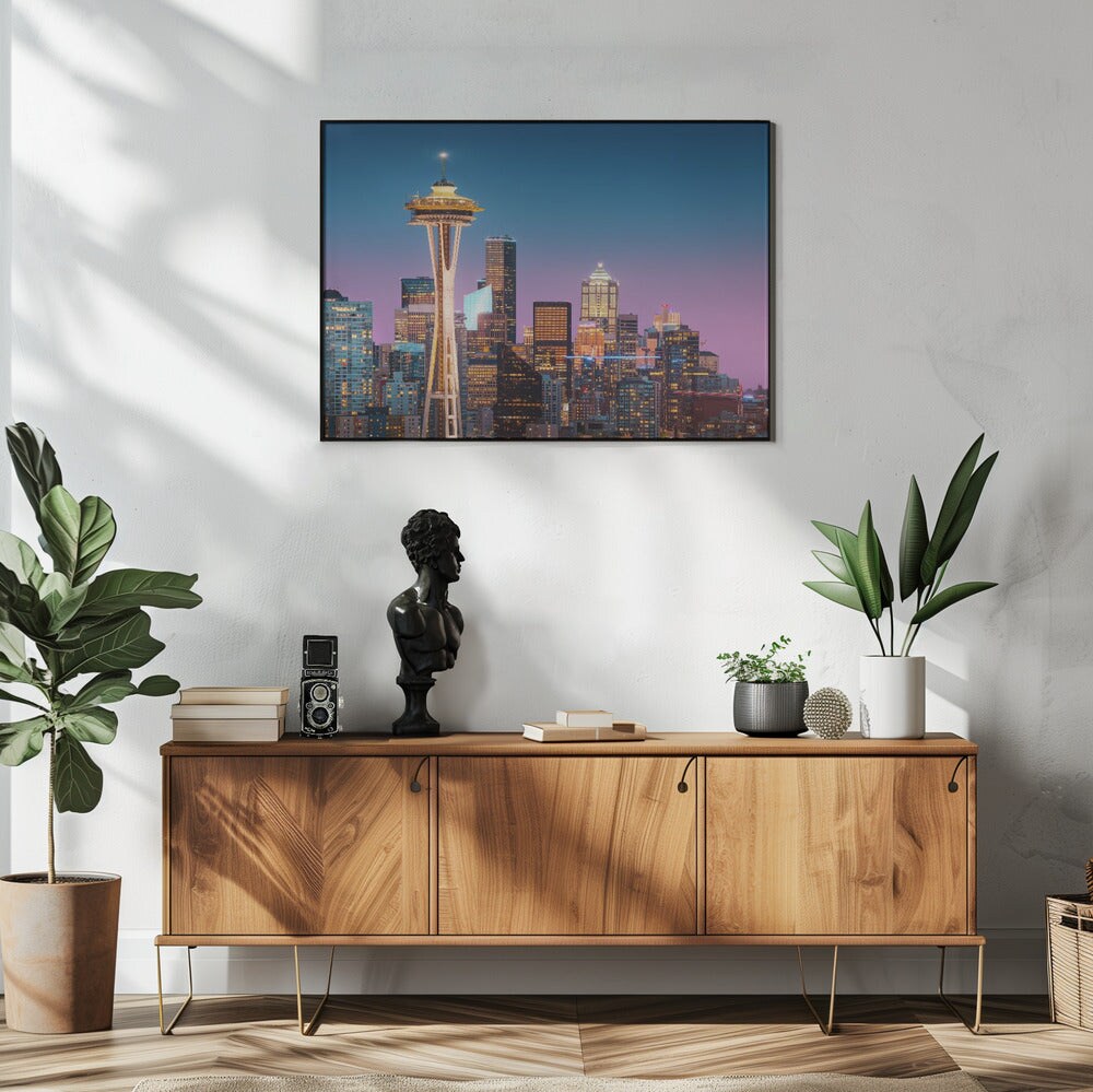 Pink Seattle. - Juan Pablo de Miguel 24x36 Black Framed Art | Home or Office Art