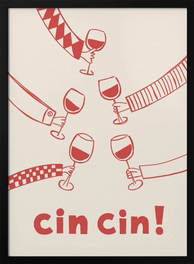 Cin cin! Wine Party with Friends - Rio Sol&#xE9;y 24x36 Black Framed Art | Home or Office Art