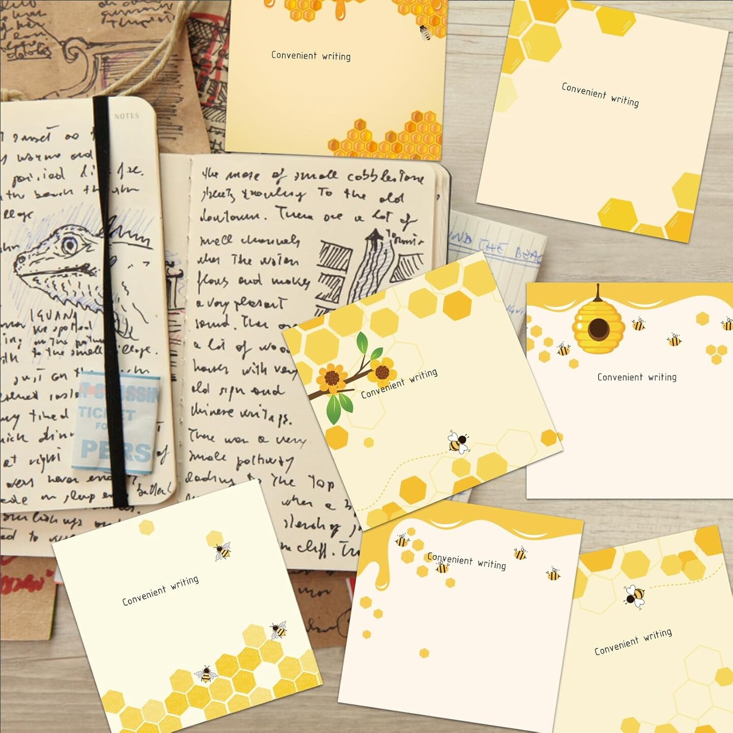 9 Pieces Bee Sticky Notes 3x3 Inch Cute Bee Note Pads Adesive Bee Memo Notes for School Office Home Supplies Students Teachers Gift