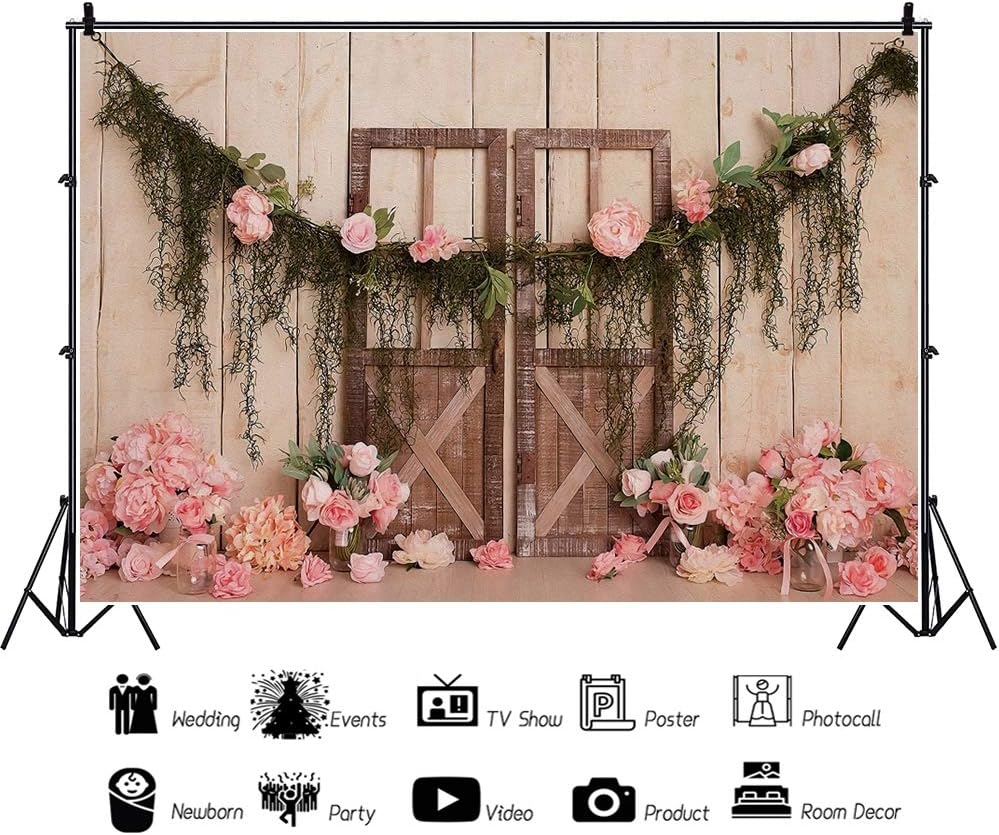 10x6.5ft Wedding Backdrop Rustic Pink Rose Flowers