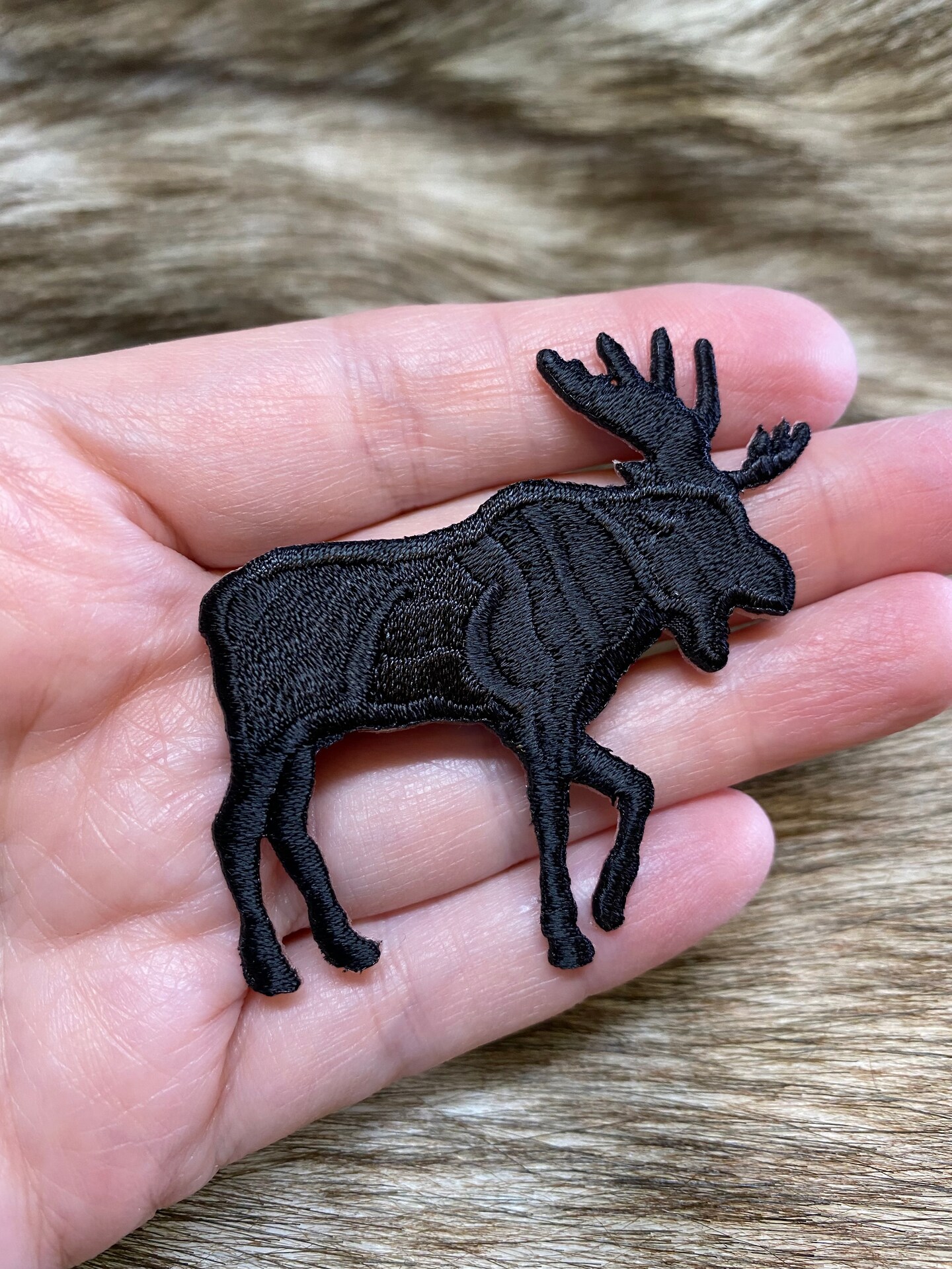 Black Moose Silhouette, Facing right, Animals, Embroidered, Iron on Patch