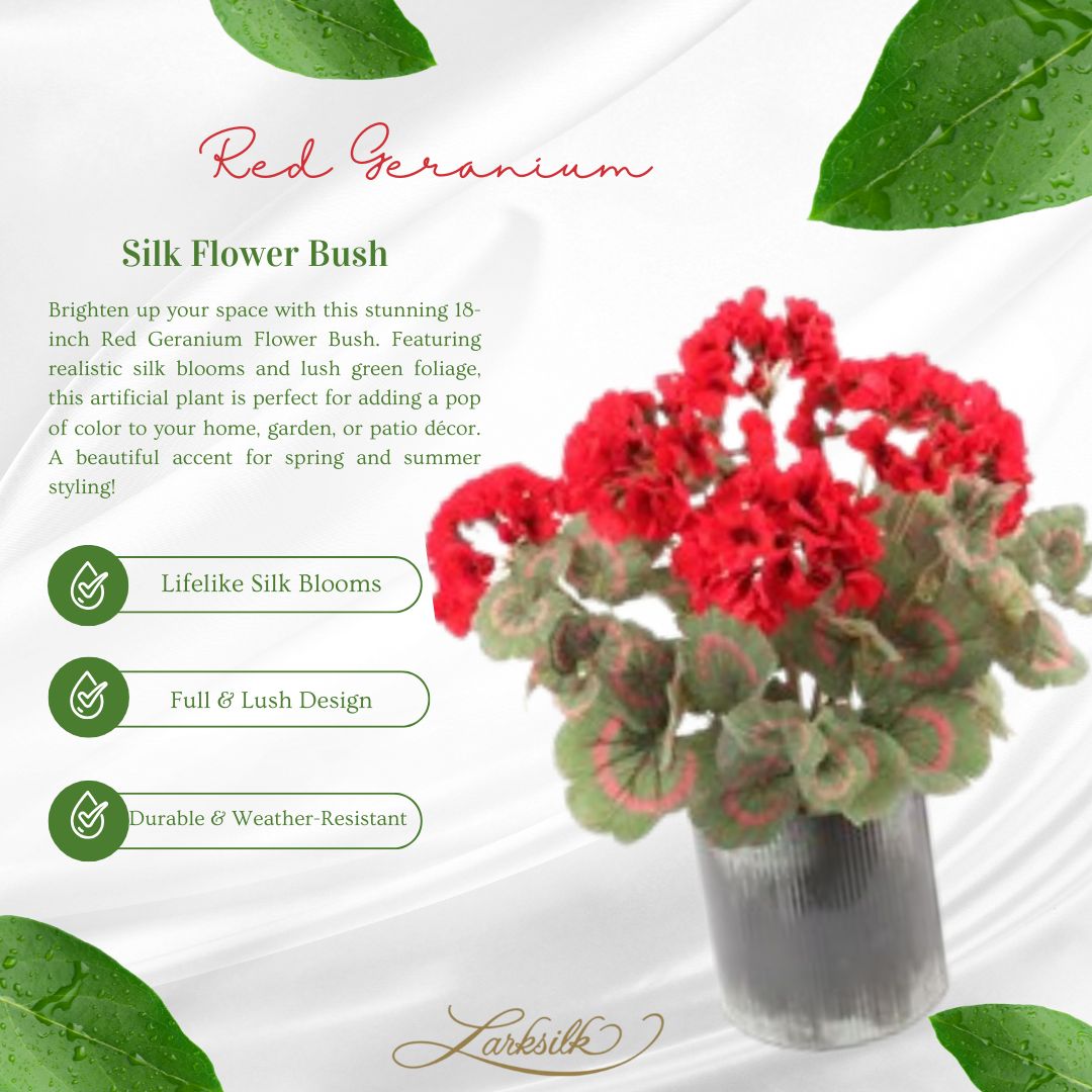 18&#x22; Red Geranium Flower Bush - Lifelike Artificial Blooms, Perfect for Home, Garden &#x26; Patio D&#xE9;cor - Spring &#x26; Summer Accent, Floral Home by Artificial Flowers