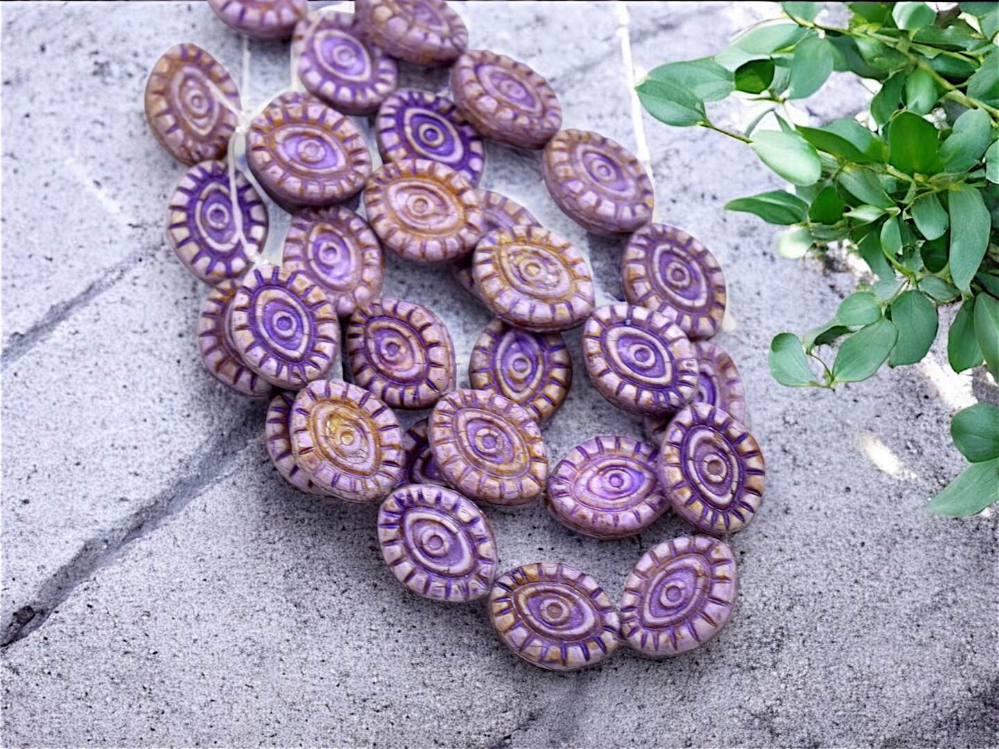 *10* 14x11mm Purple Washed Opaque Matte Purple Picasso Mystic Eye Beads