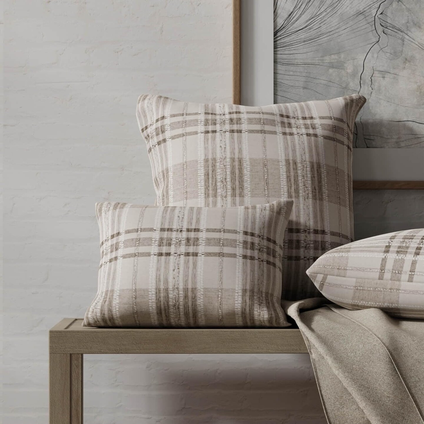 Natural Grey Stain Resistant Performance Pet Friendly Plaid Woven Pattern Upholstery Fabric by The Yard - SKU: Carmelo Greige