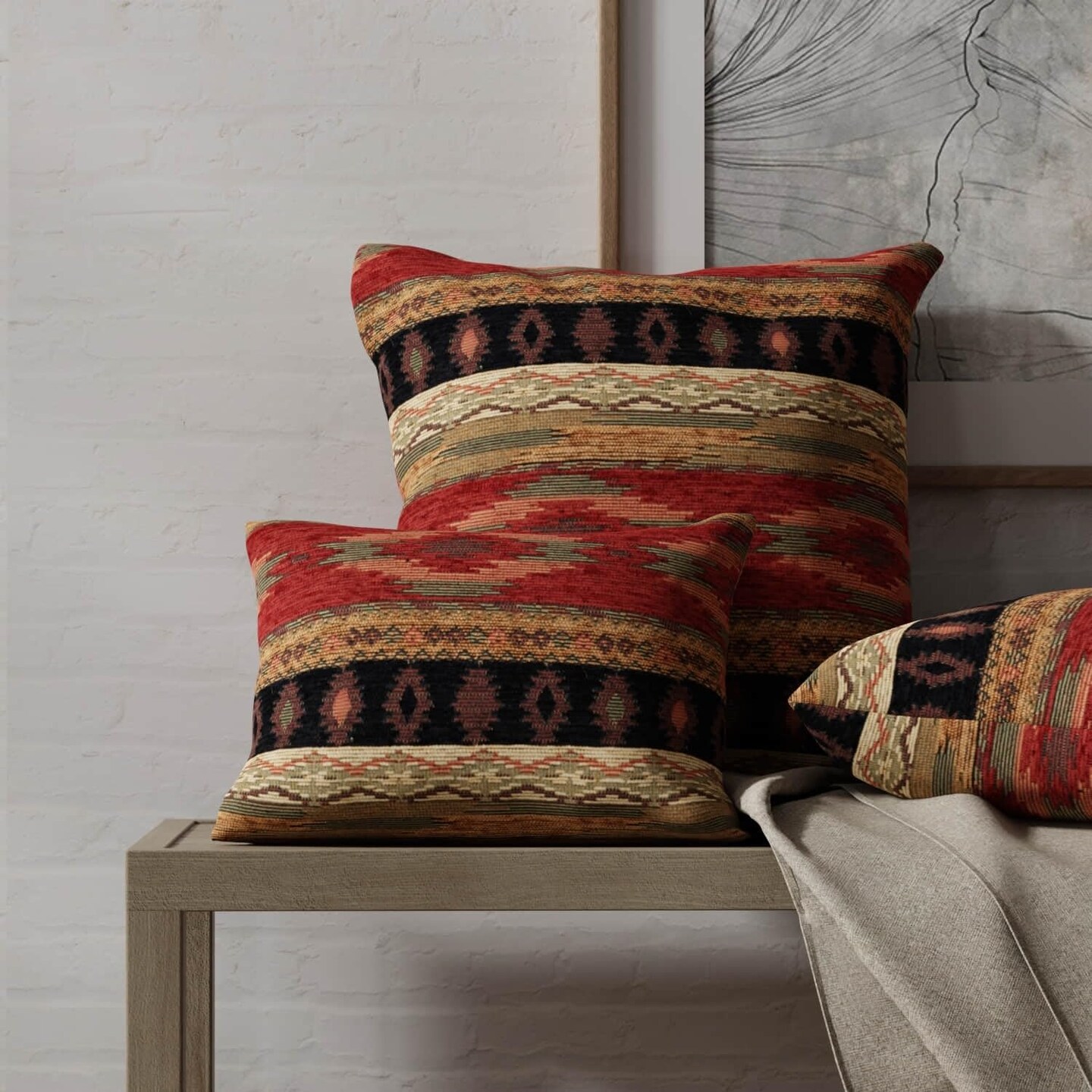Red Abstract Global Southwest Woven Pattern Upholstery Fabric by The Yard - SKU: Henrick Sienna
