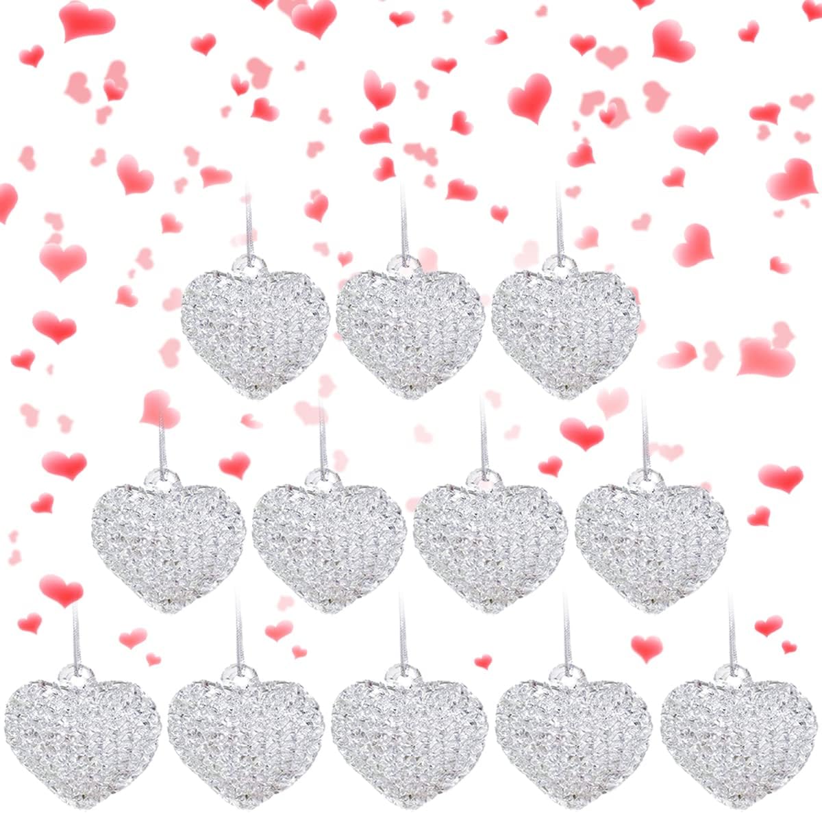 4E’s Novelty Clear Spun Glass Heart Ornaments 12-Pack – Mini 1.5" Frosted Crystal Hearts