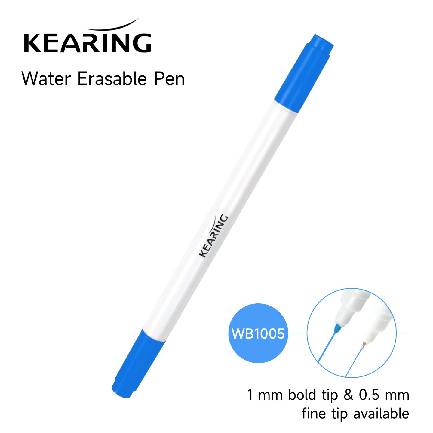 Dual Tip Water Erasable Pen Blue - 1 mm Bold Tip & 0.5 mm Fine Tip - 12 Pack
