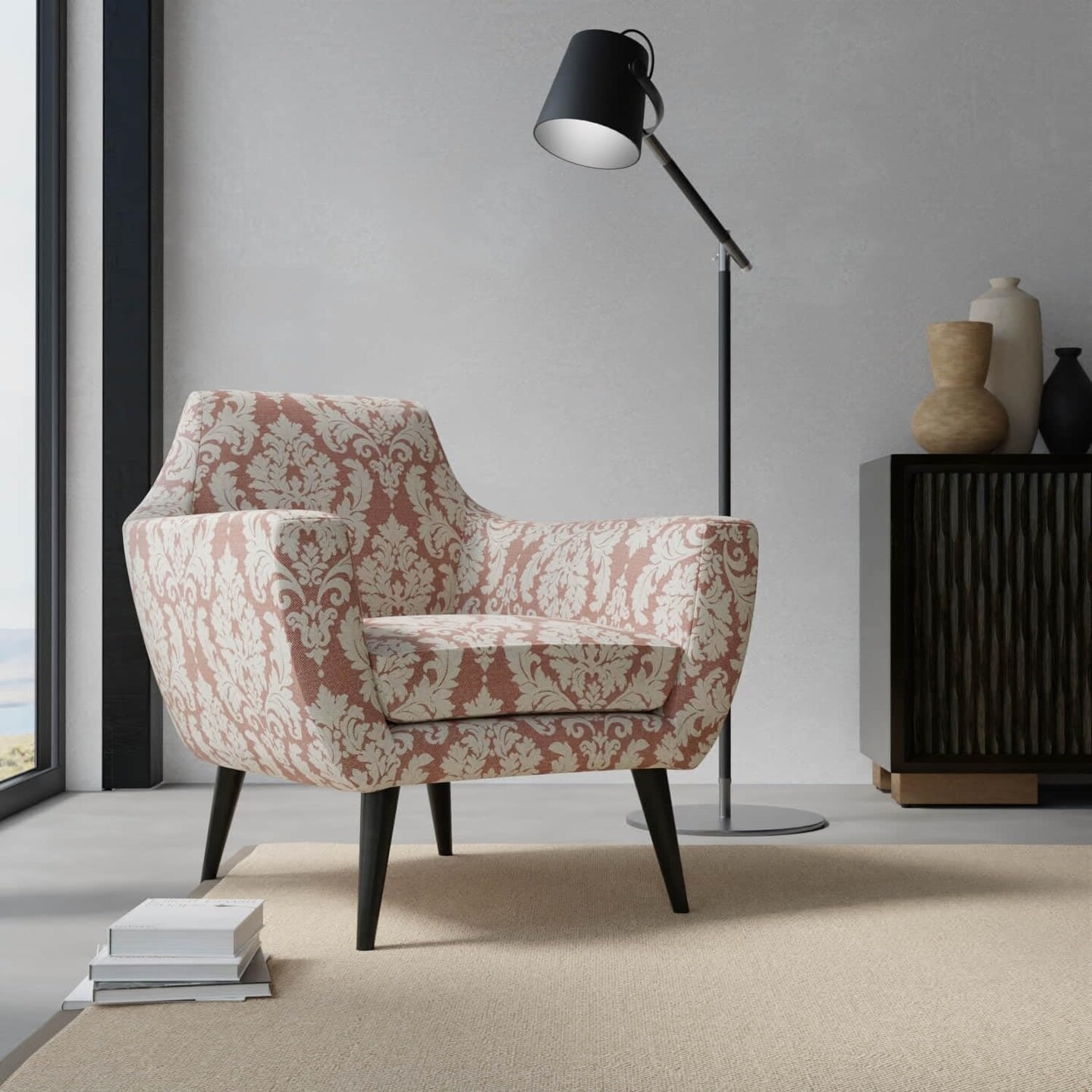 Red Damask Woven Pattern Upholstery Fabric by The Yard - SKU: Huey Ruby
