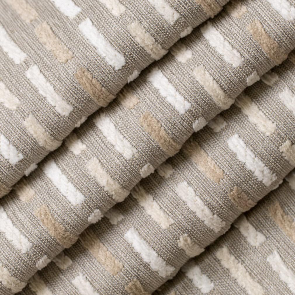 Natural Stain Resistant Performance Pet Friendly Abstract Stripe Woven Pattern Upholstery Fabric by The Yard - SKU: Abe Greige