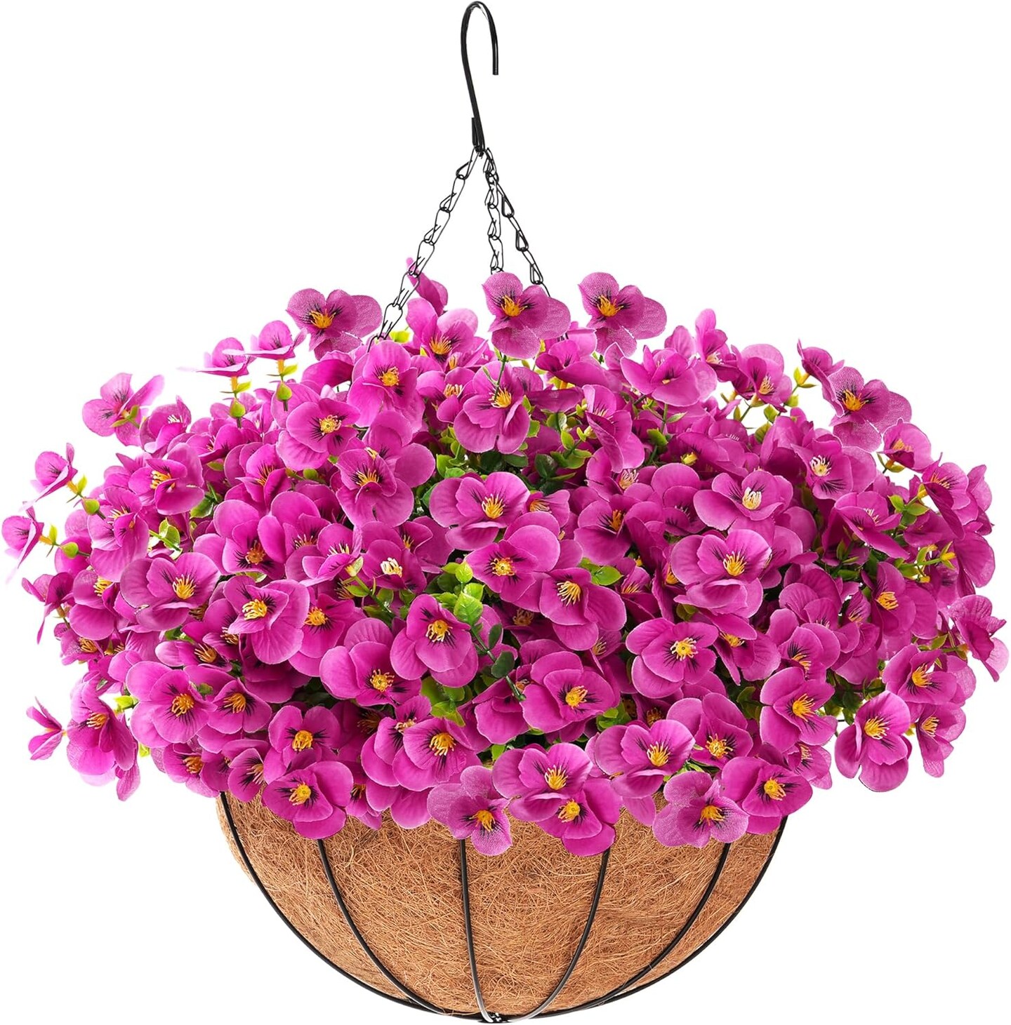 12&#x201C; Hanging Basket with Faux UV Resistant Silk Flowers, Realistic Fake Hanging Eucalyptus Plants