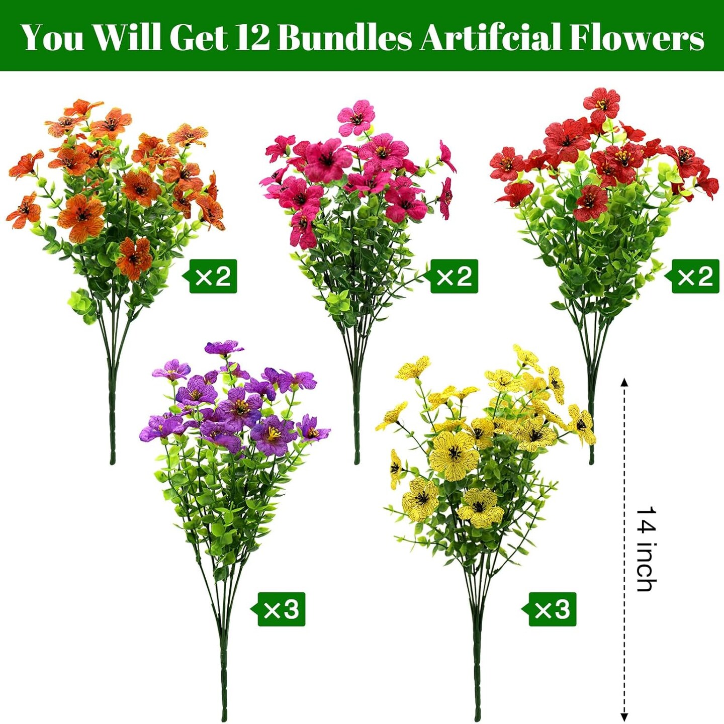 12 Bundles Artificial Fake Flowers for Outdoor Spring Decoration