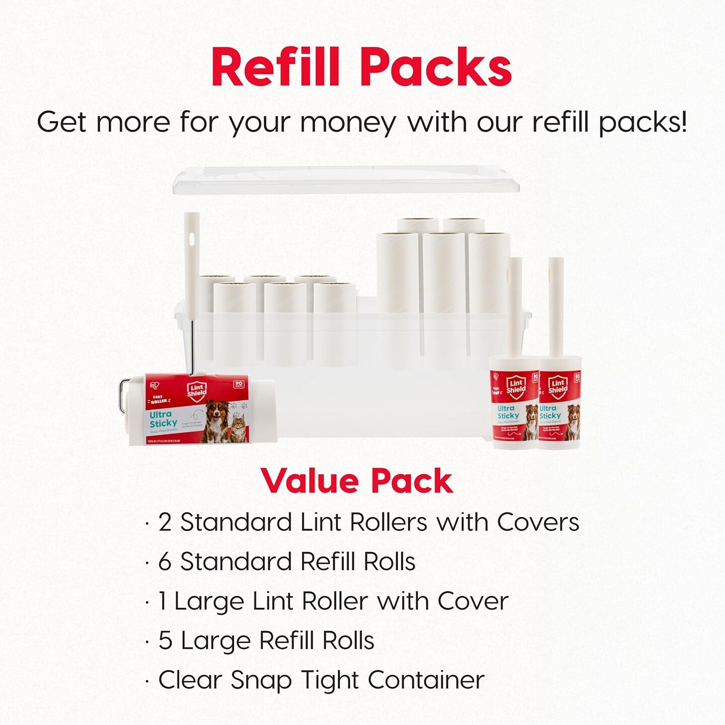 IRIS USA Extra Sticky Lint Roller, Value Pack Comes with Storage Box, Standard and T-Handle Roller, Refills, 90 Sheets/Roll, 1260 Sheets Total