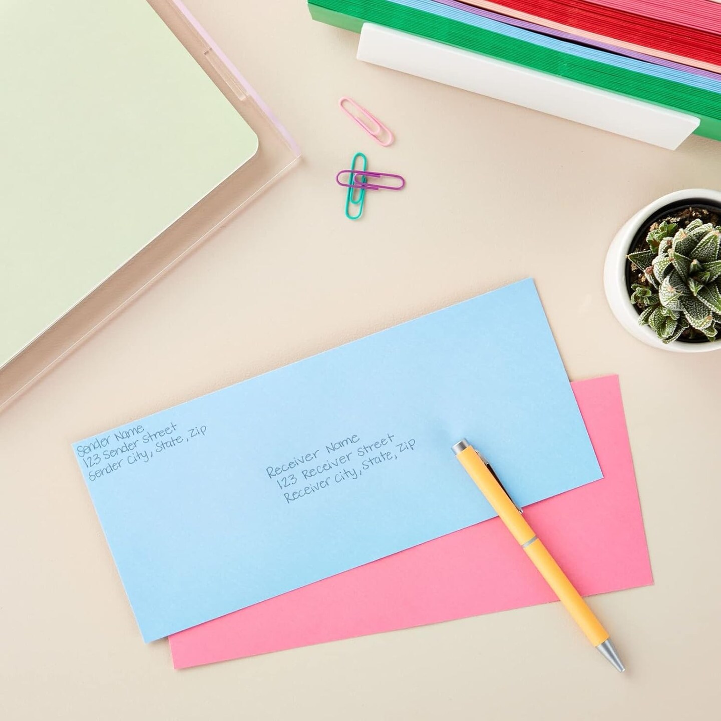 96-Pack #10 Colored Business Envelopes for Checks, Invoices, Mailing Letters, Invitations, Announcements, Office Supplies, Gummed Seal, 6 Pastel Colors (4-1/8 x 9-1/2 Inch)