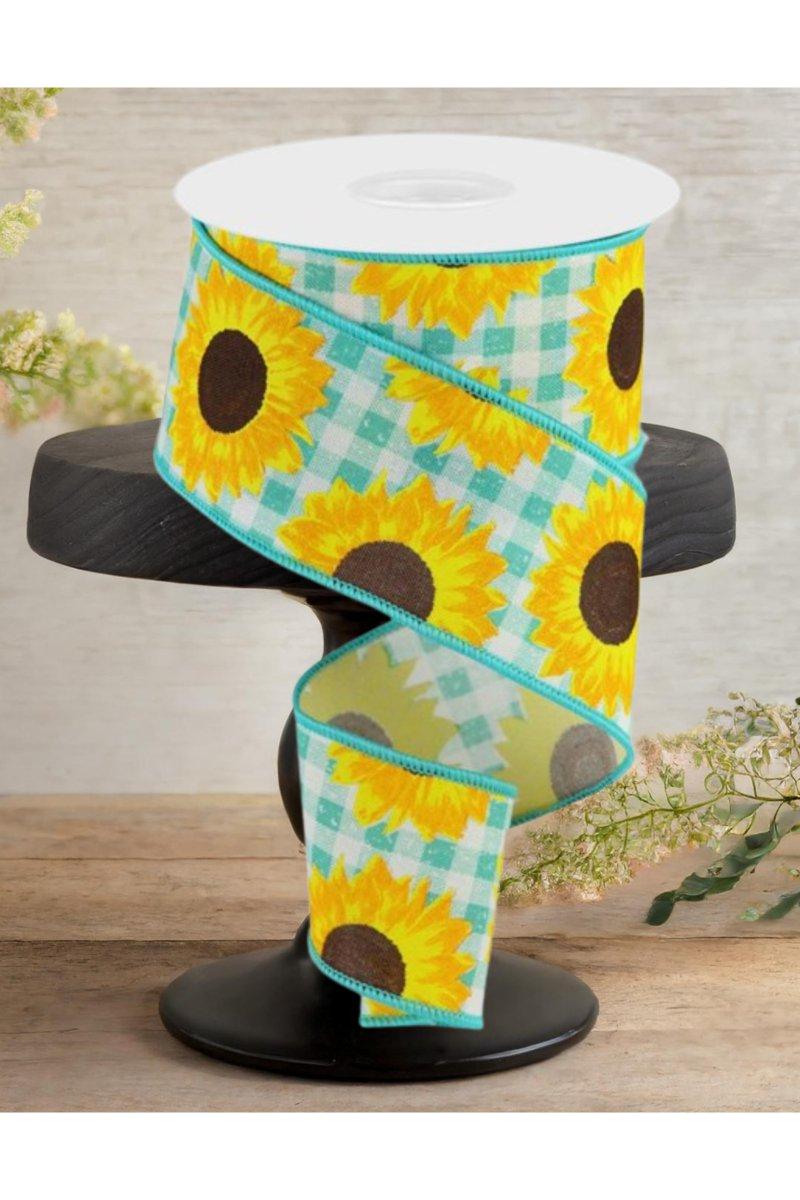 2.5&#x22; Sunflower on Royal Ribbon: Light Teal (10 Yards)