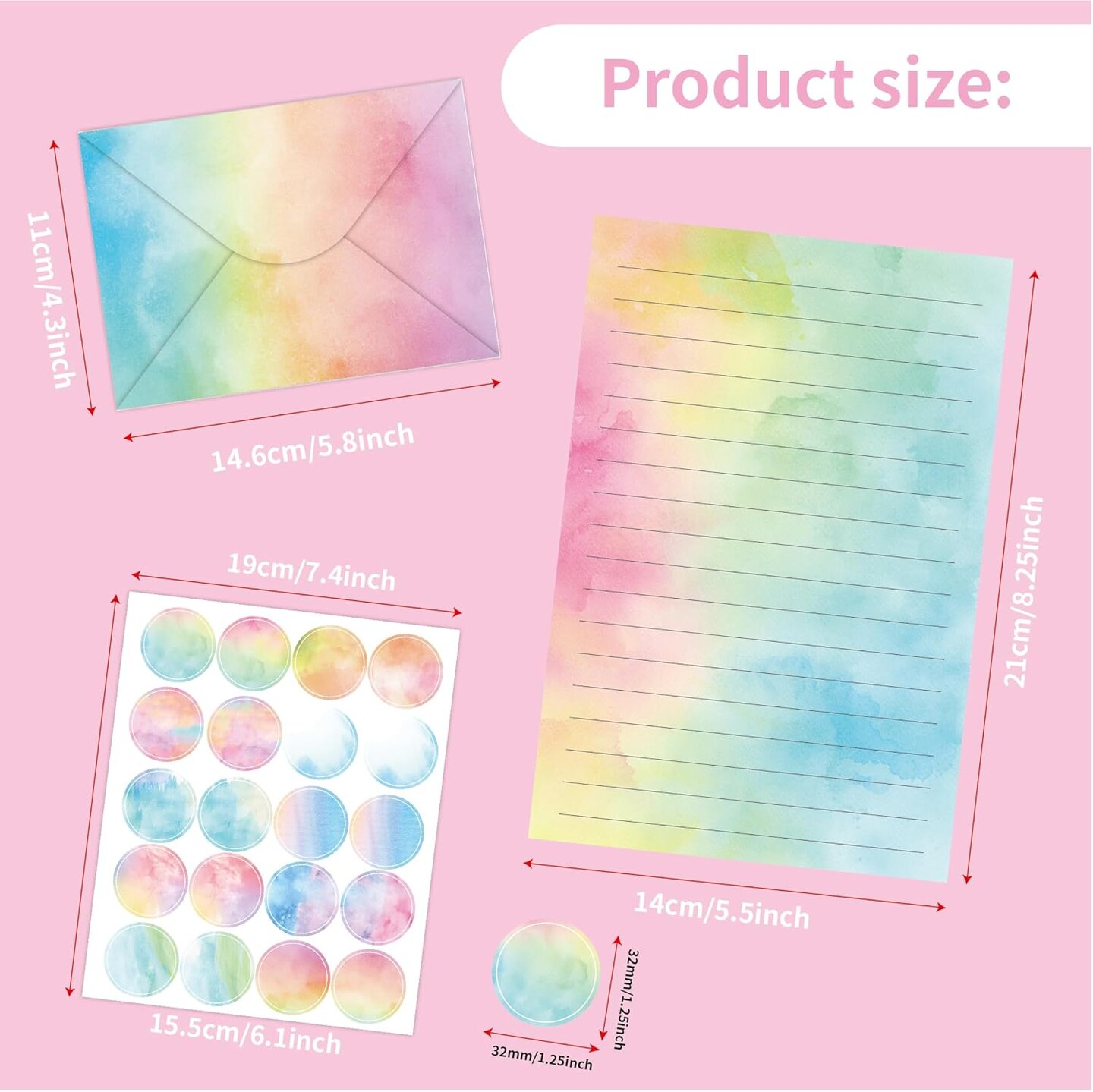 160 Pieces Watercolor Stationary Paper Set for Girl - 50 Lined Stationery Writing Papers 50 Matching Envelopes 60 Round Sticker Seals, 10 Cute Unique Design (Watercolor, 5.5 x 8.25 Inch)
