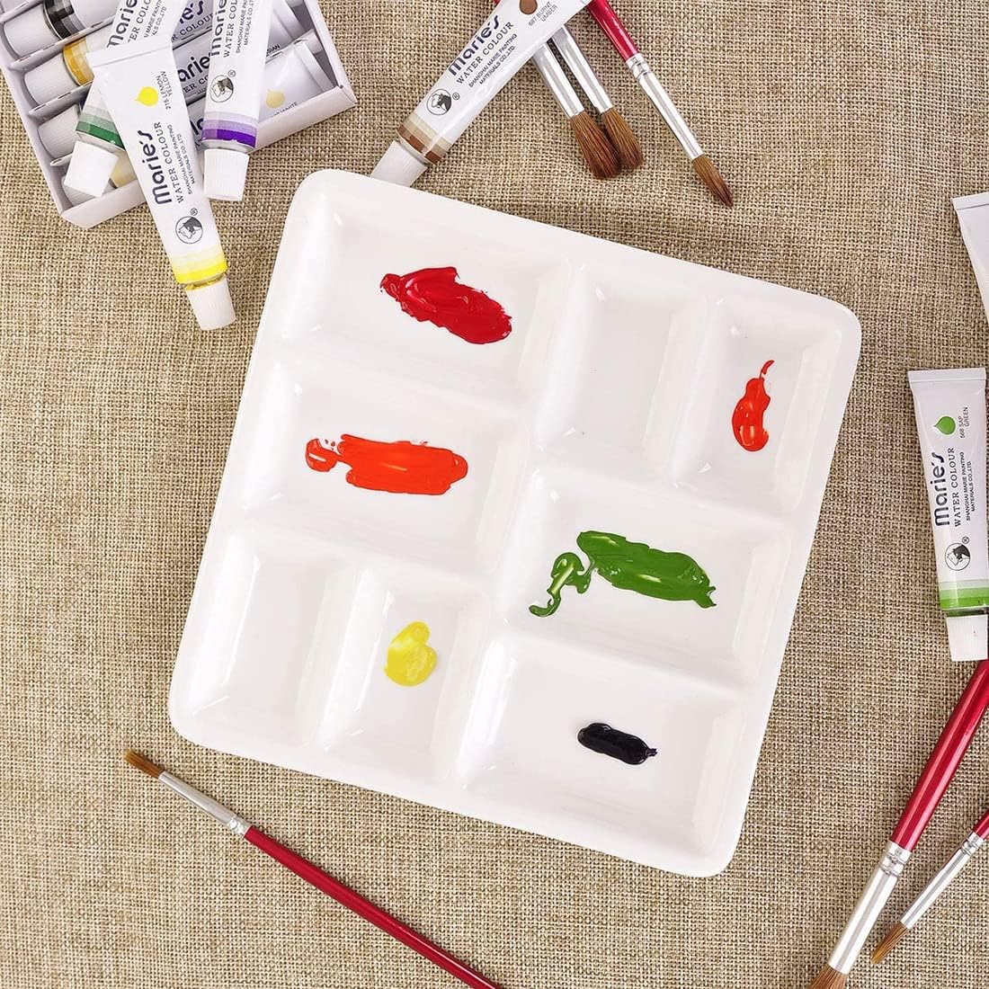 8-Well Porcelain Artist Paint Palette, Mixing Ceramic Watercolor Palette, Mixing Tray for Watercolor Gouache Acrylic Oil Painting 8 Inch