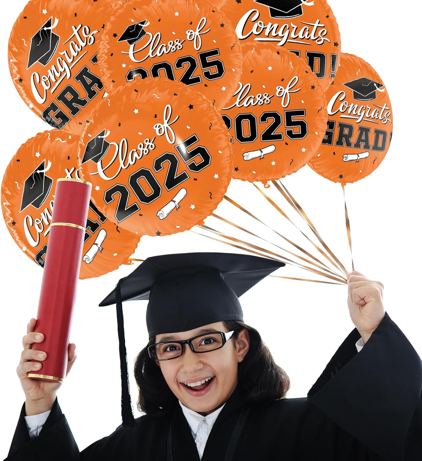 Class of 2025 Graduation Party Supplies & Decorations - 12pcs 18" Congrats Grad Orange Balloons Set for Memorable Grad Celebrations
