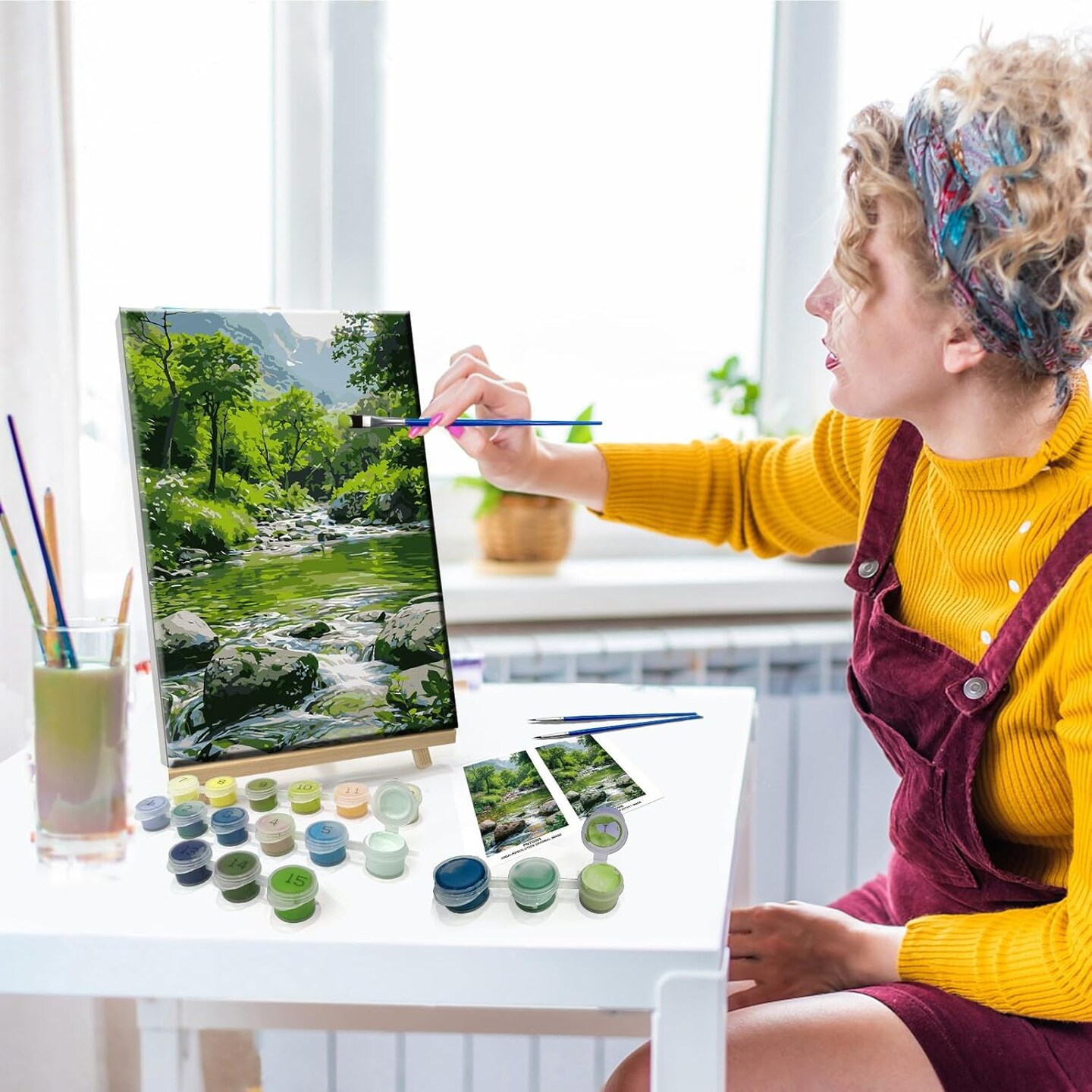 Landscape Paint by Number Kit for Adults Beginner with Easel Mountain Adult Paint by Number Kits on Canvas with Frame Forest DIY Oil Painting Kits for Gift Home Wall Decor 7.87x11.81 Inch