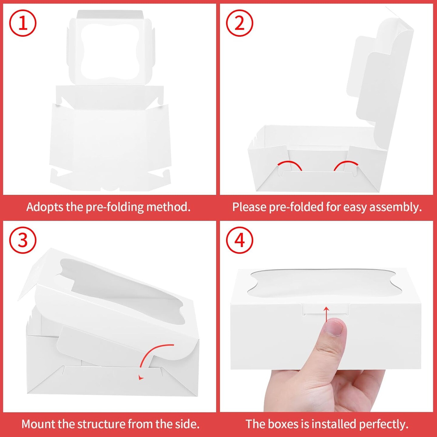 50 Cupcake Boxes with Window, 7×7×2.5 in, for Treats & Pastries