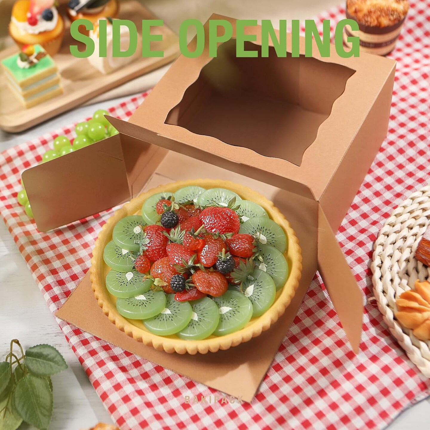 25 Kraft Bakery Boxes with Window, 8x8x4 Inches Cake Boxes with Window, Treat Boxes for Pastry, Cupcake, Cookies, Muffins, Pie