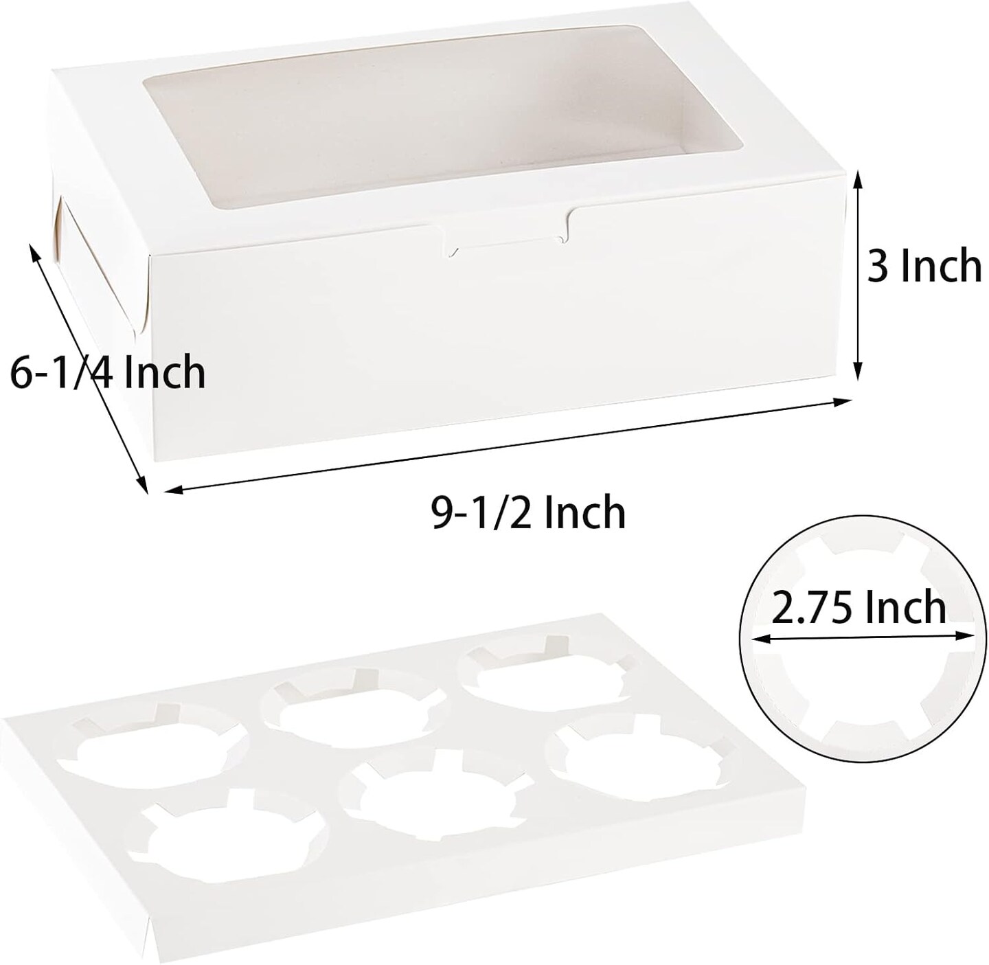 50 Pack Cupcake Boxes, White Cupcake Box with Window Insert Holds 6 Standard Cupcakes, 6 Count Half Dozen Cupcake Container, Bakery Pastry Boxes for Muffins, Cookies, Donuts