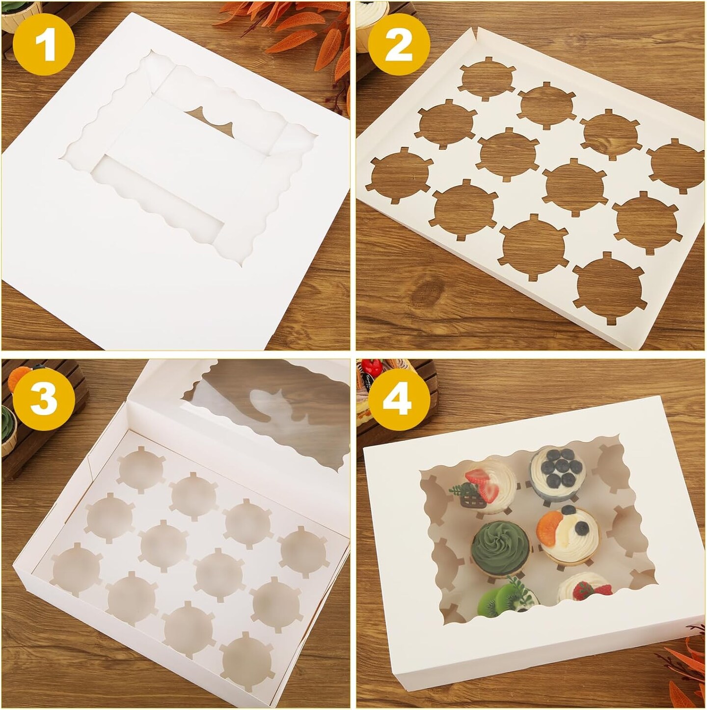 24 PCS White Cupcake Boxes, 12 Count Cupcake Containers with Window and Insert, 12.7 x 9.8 x 3.7 Inch Cupcake Holder Easy Transport and Presentation Ideal for Cupcakes, Desserts, and More