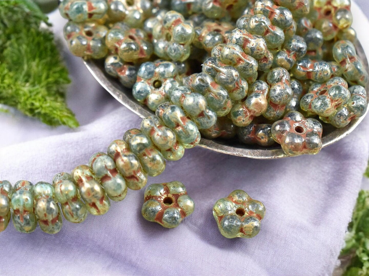*50* 5mm Green Aqua Picasso Forget Me Not Rondelle Daisy Beads
