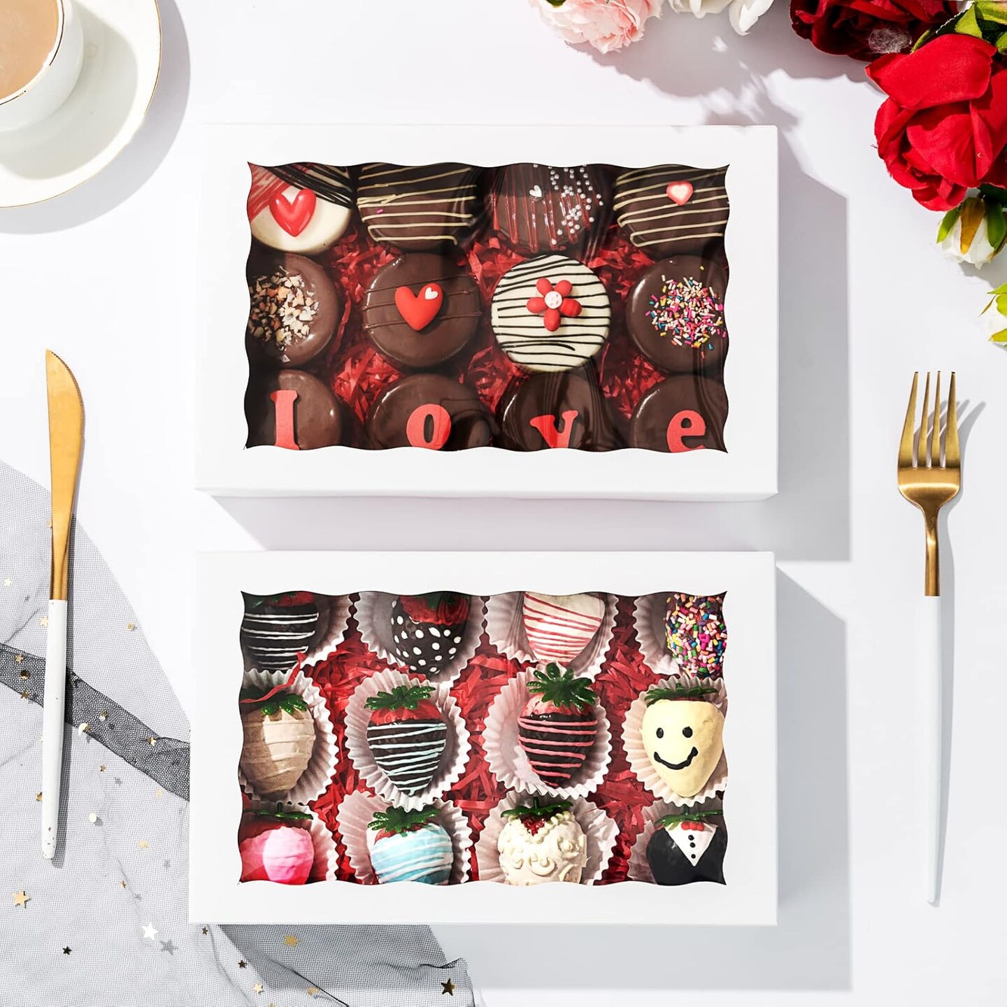 50 Brown Cookie & Pastry Boxes with Window, 9.5×6×2 in, Holds 12