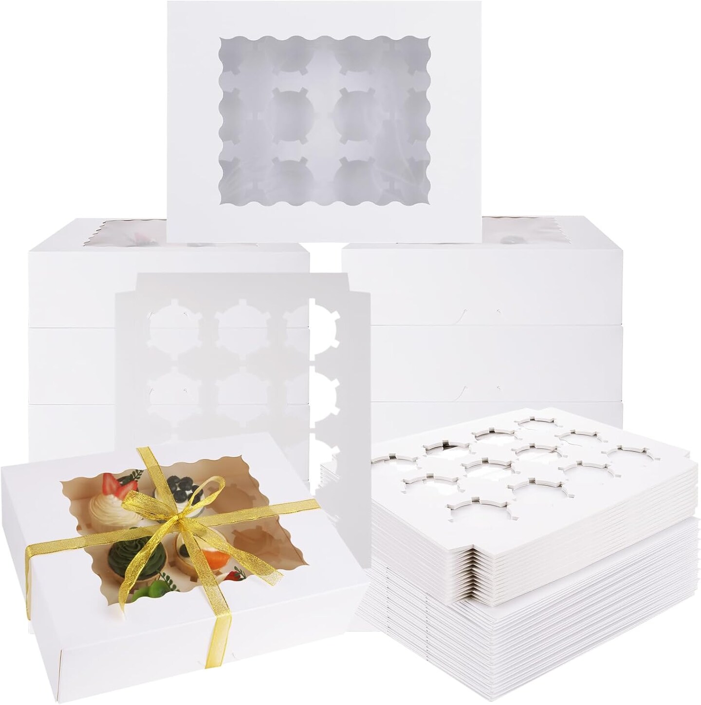 24 PCS White Cupcake Boxes, 12 Count Cupcake Containers with Window and Insert, 12.7 x 9.8 x 3.7 Inch Cupcake Holder Easy Transport and Presentation Ideal for Cupcakes, Desserts, and More
