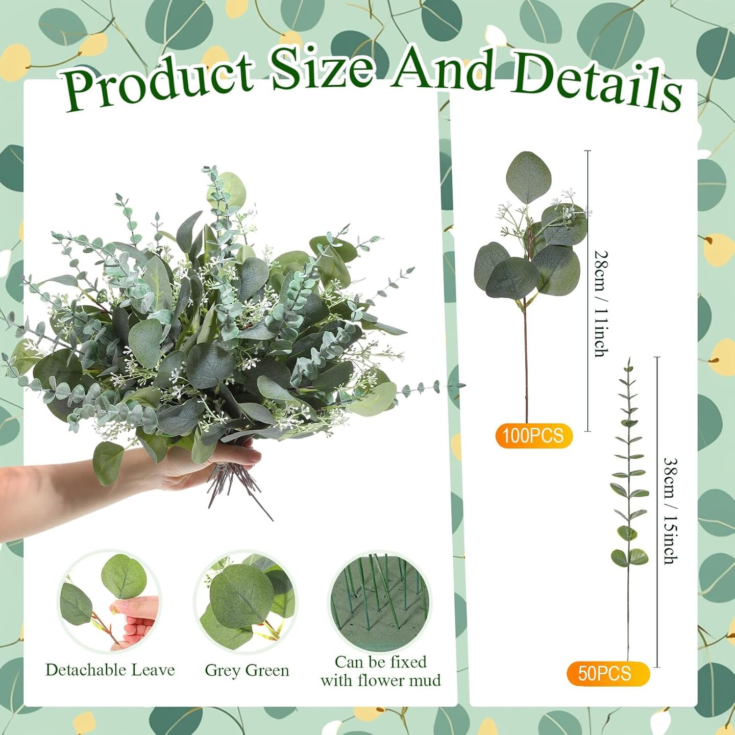 Mixed Eucalyptus Leaves Stems Bulk Silver Dollar Artificial Greenery Leaves Stems Fake Plant Branches for Wedding Bridal Bouquets, Floral Arrangements, Centerpiece, Home Decor(Green,150 Pcs)