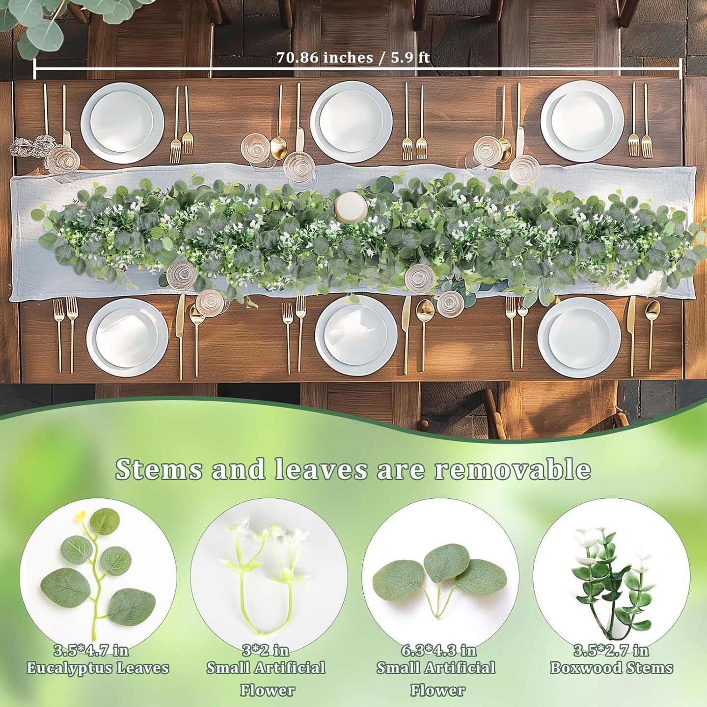2 Pack Artificial Eucalyptus Garland with Flowers, Faux Greenery Garland Decor 6FT Eucalyptus Vines, Fake Hanging Vines Summer Garland for Mantle Wedding Backdrop Decorations