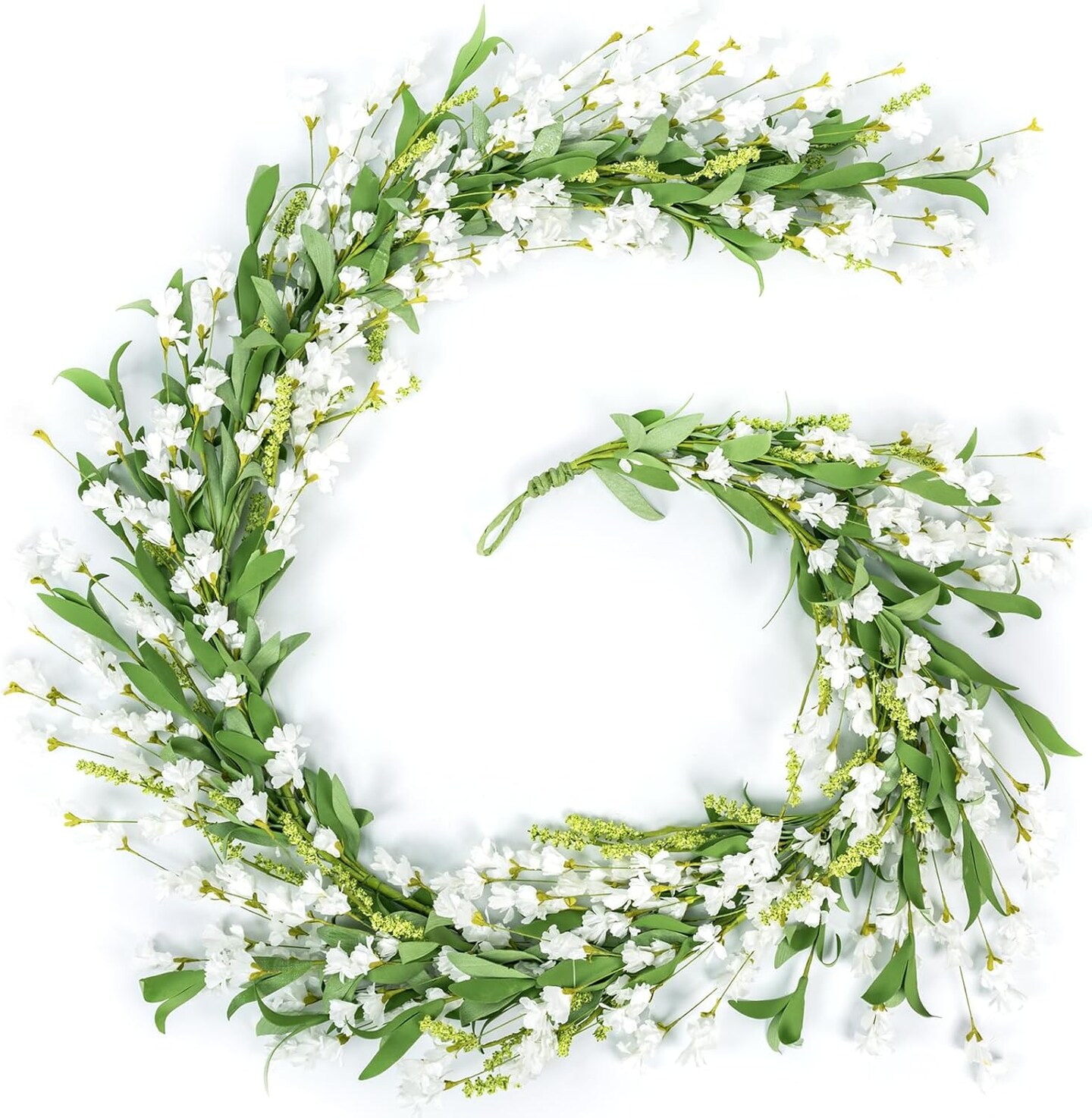 Flower Garland 6 Ft Spring/Summer Floral Garland for Mantle All Year Round Paper Decor for Indoor/Outdoor Home Wedding Arch Porch Staircase Backdrop (White)