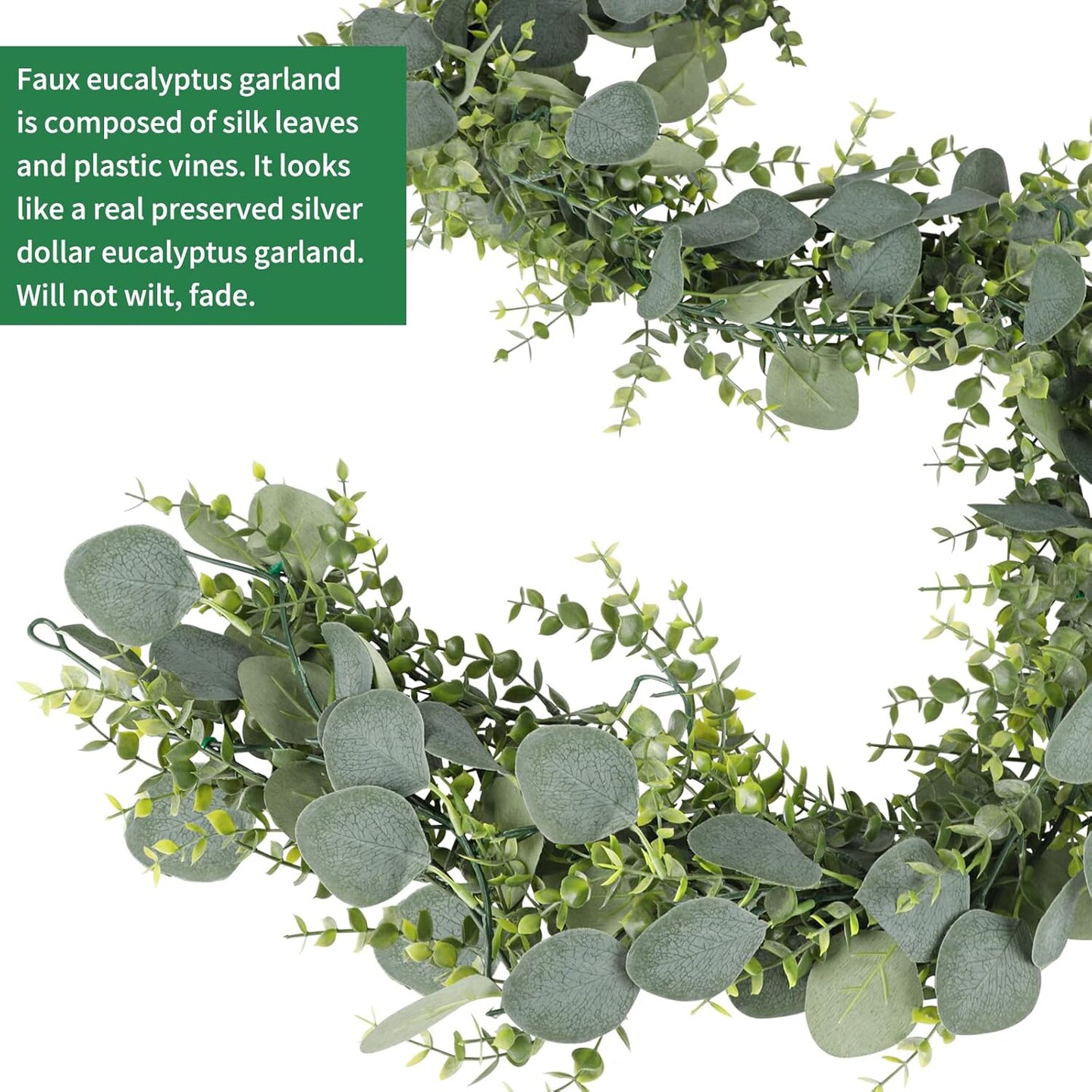 5pcs 5.5ft Artificial Eucalyptus Garland Fake Silver Dollar Eucalyptus Greenery Garland Vines Table Runner for Wedding Arch Backdrop Table Centerpiece Home Mantle Decor