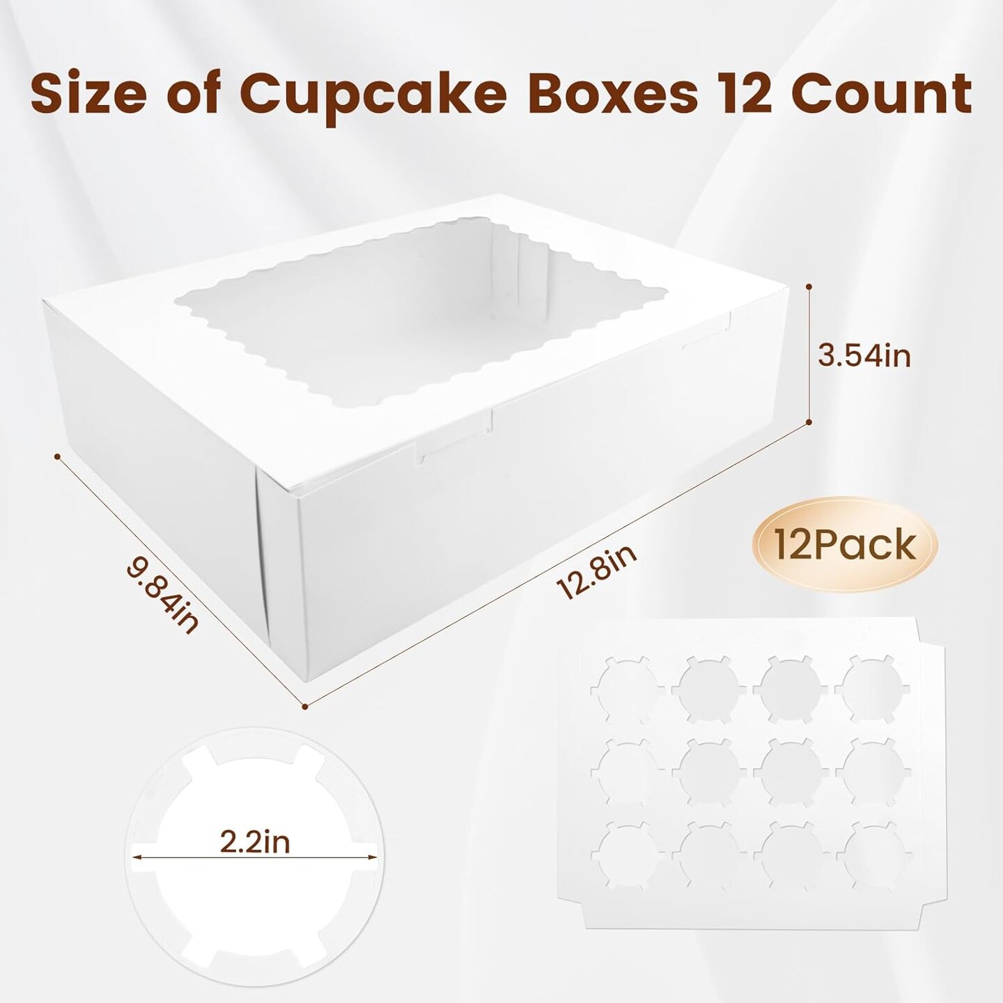 12PCS Cupcake Boxes 12 Count Cupcake Container with Window White Cupcake Holder Holding 144 Cupcakes for Birthday Holiday Party Bakery Supplies(12.8&#x22;x 9.84&#x22;x 3.54&#x22;)