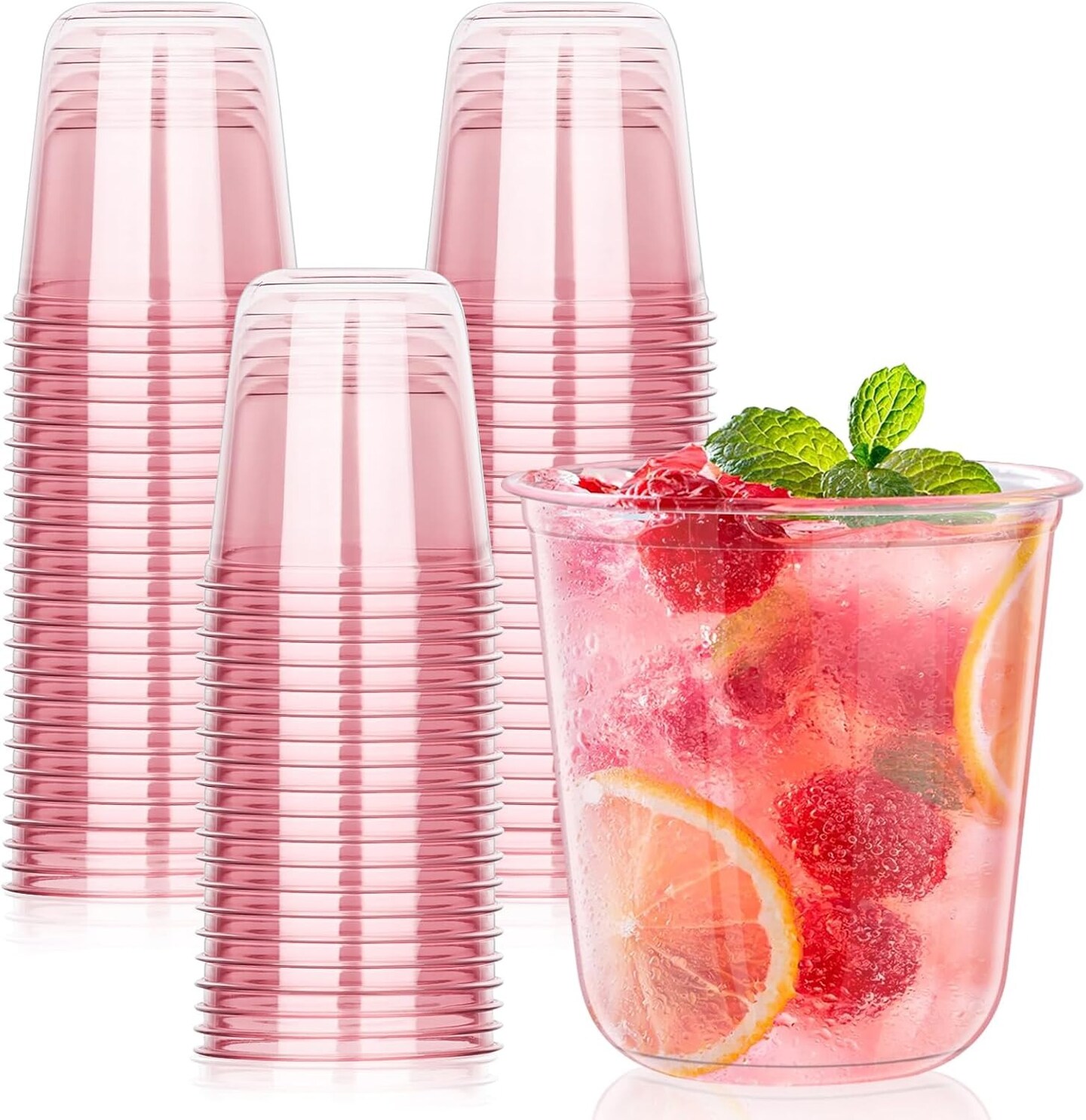 50 PCS 12 oz Clear Plastic Stemless Wine Cups – Disposable Round Bottom Cocktail Cups for Parties & Events
