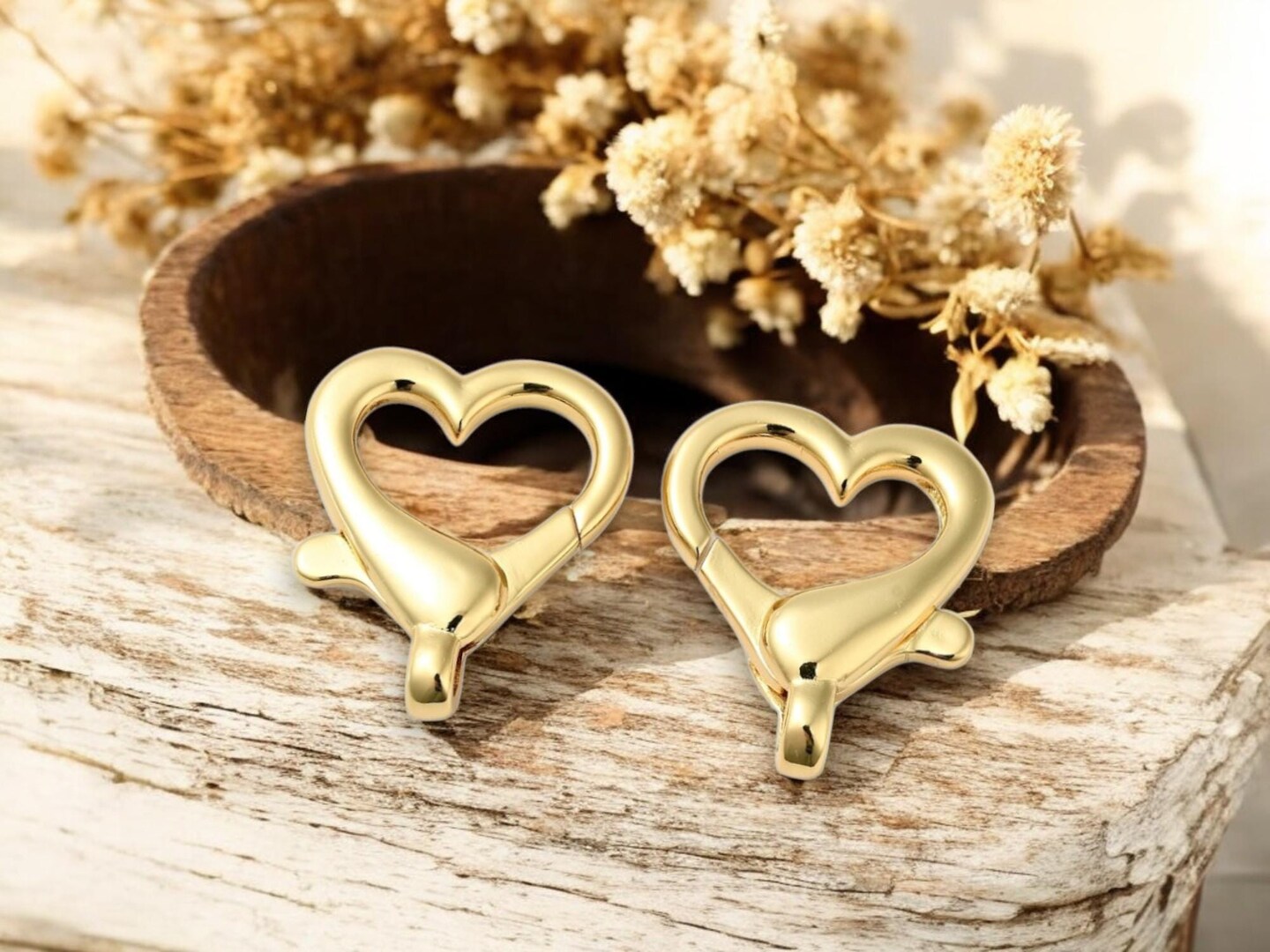 *2* 26x22mm 18k Gold Plated Brass Heart Lobster Clasps