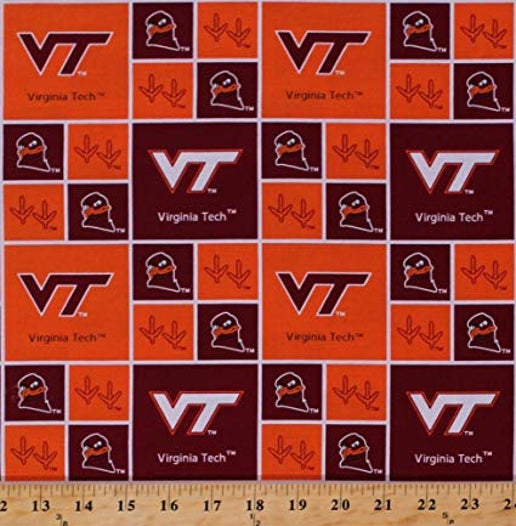 Licensed NCAA Virginia Tech Checkere VT-020 Cotton Fabric by the Yard