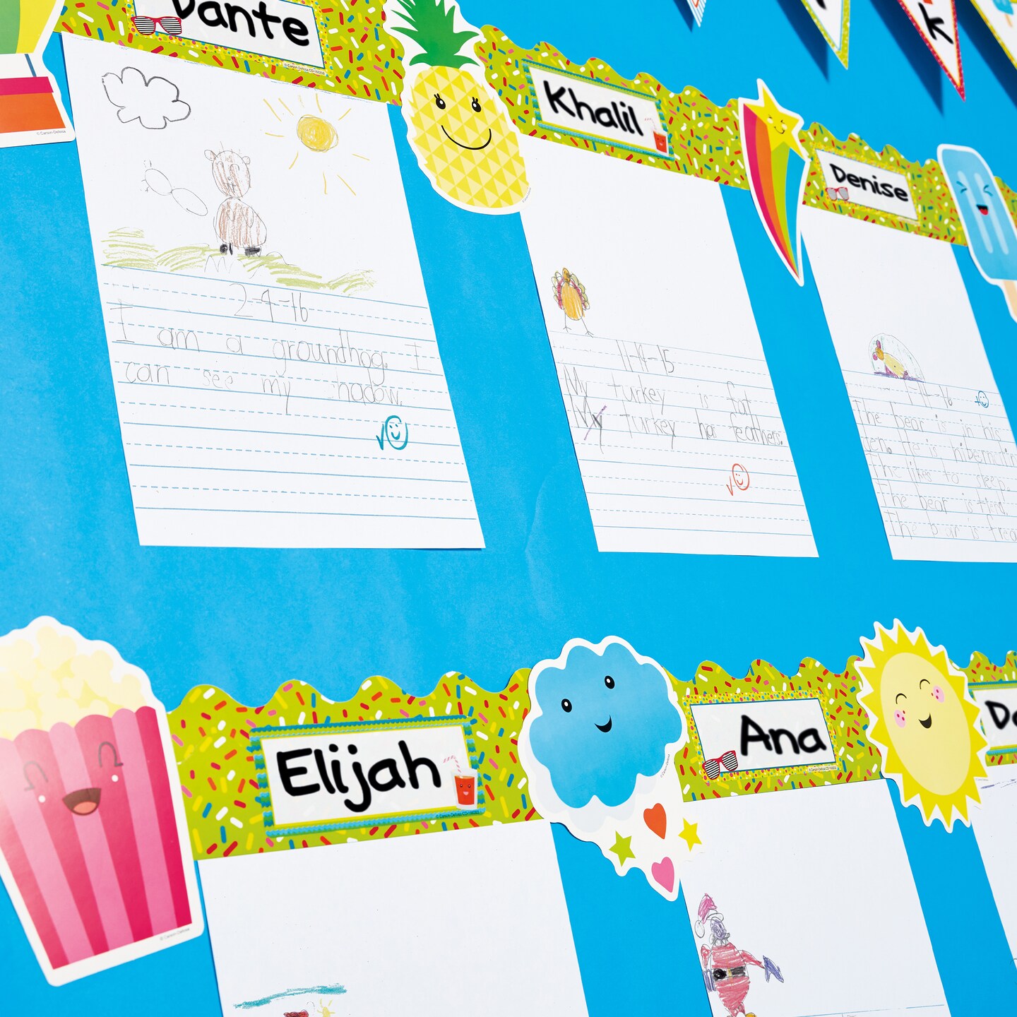 Carson Dellosa School Pop 36-Piece Summer Bulletin Board Decorations, Hot Air Balloon, Popcorn, Popsicles, Fruit, Ice cream, Sun, and Star Cutouts for Tropical Party, Posterboard, and Classroom Decor