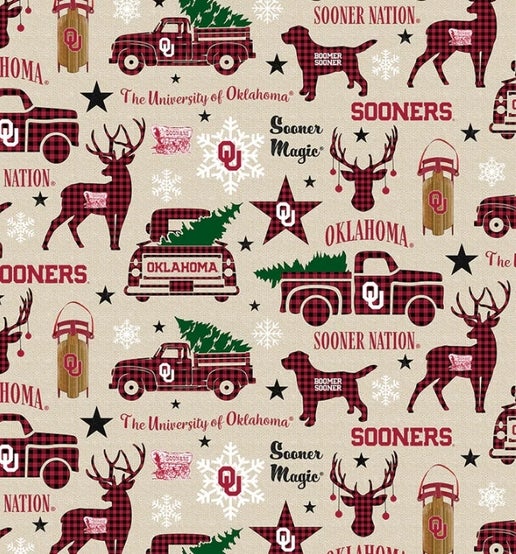Licensed NCAA University of Oklahoma Christmas Print OU-1213 Cotton Fabric by the Yard