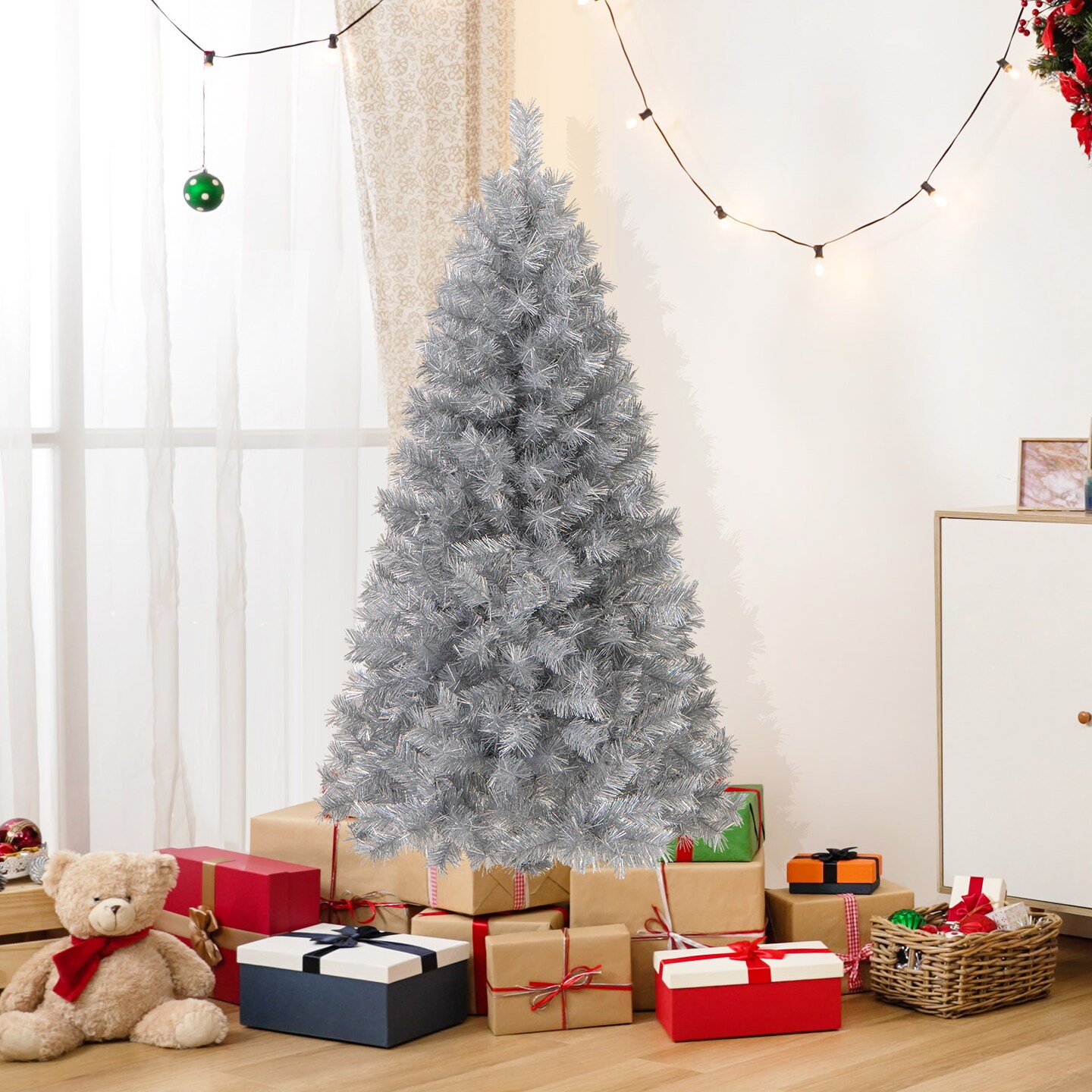 Artificial Xmas Tree with Branch Tips and Warm White LED Lights-5FT